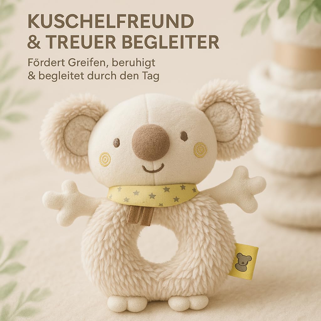 Torta di pannolini per bambine e ragazzi con koala – Boho Vintage [fatto a mano] – Regalo per la nascita con manico koala, pannolini premium e tè biologico, torta di pannolini neutra e per baby shower