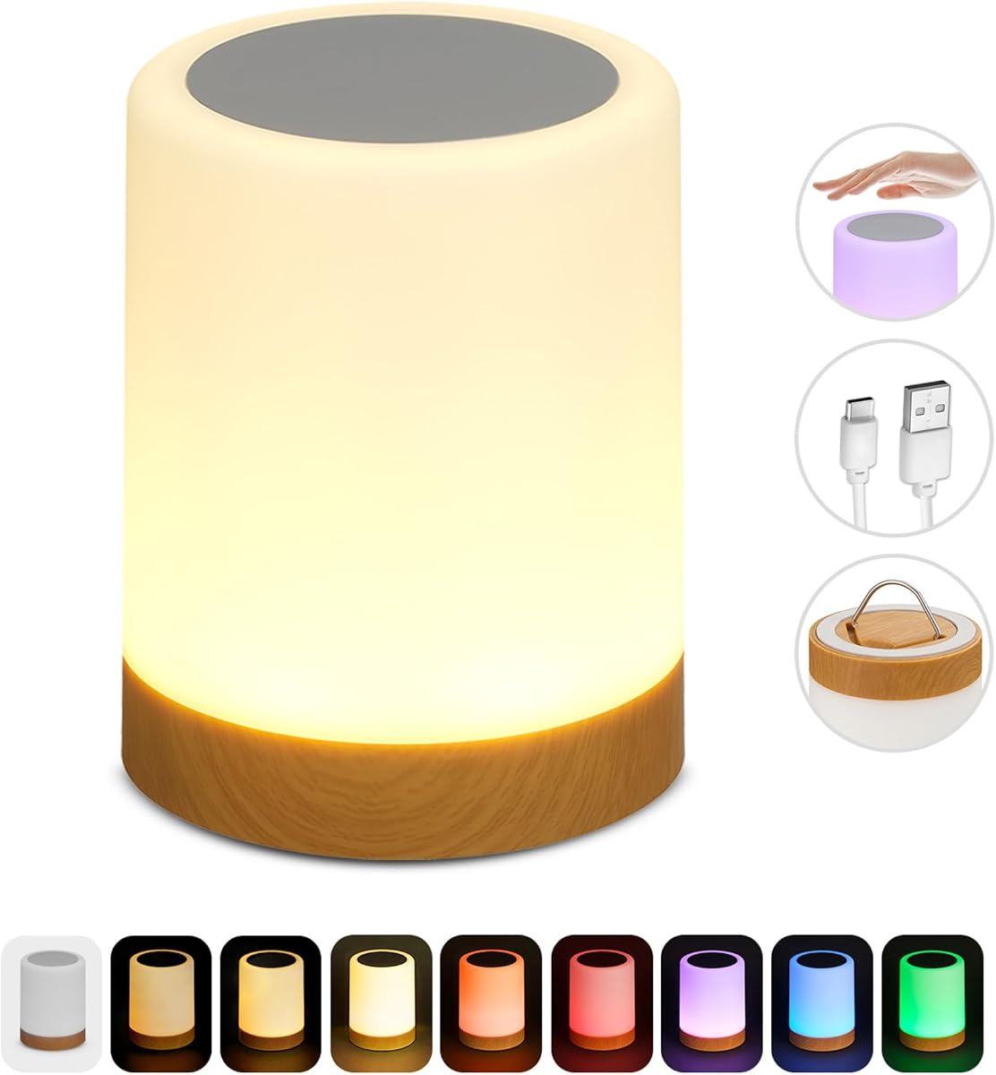 LED Integrated Rechargeable Multicolor Portable Touch Lamp with Included USB Cable