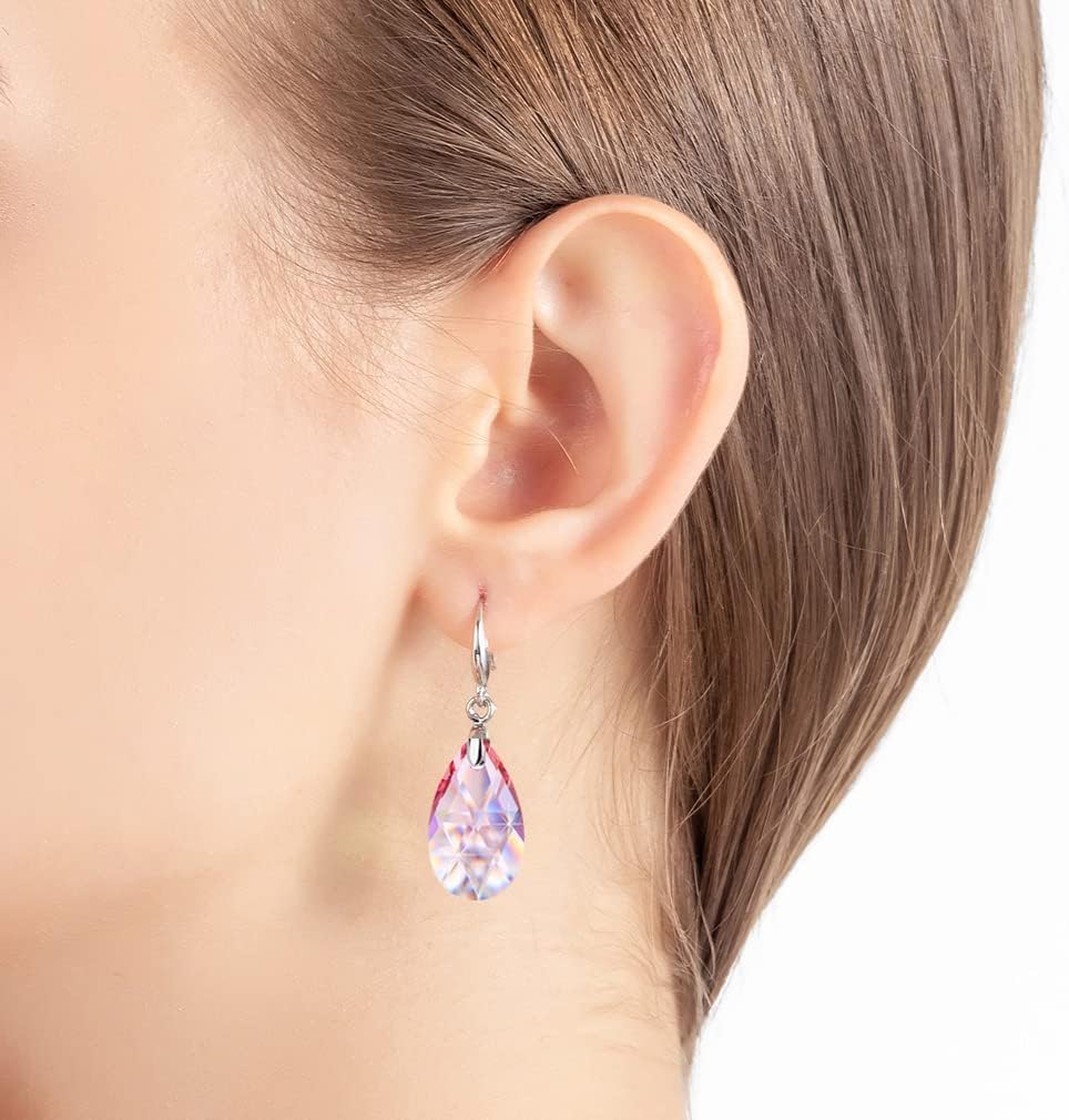 Austrian Crystal Teardrop Dangle Hook Earrings for Women 14K Gold Plated Hypoallergenic Jewelry - Image 7