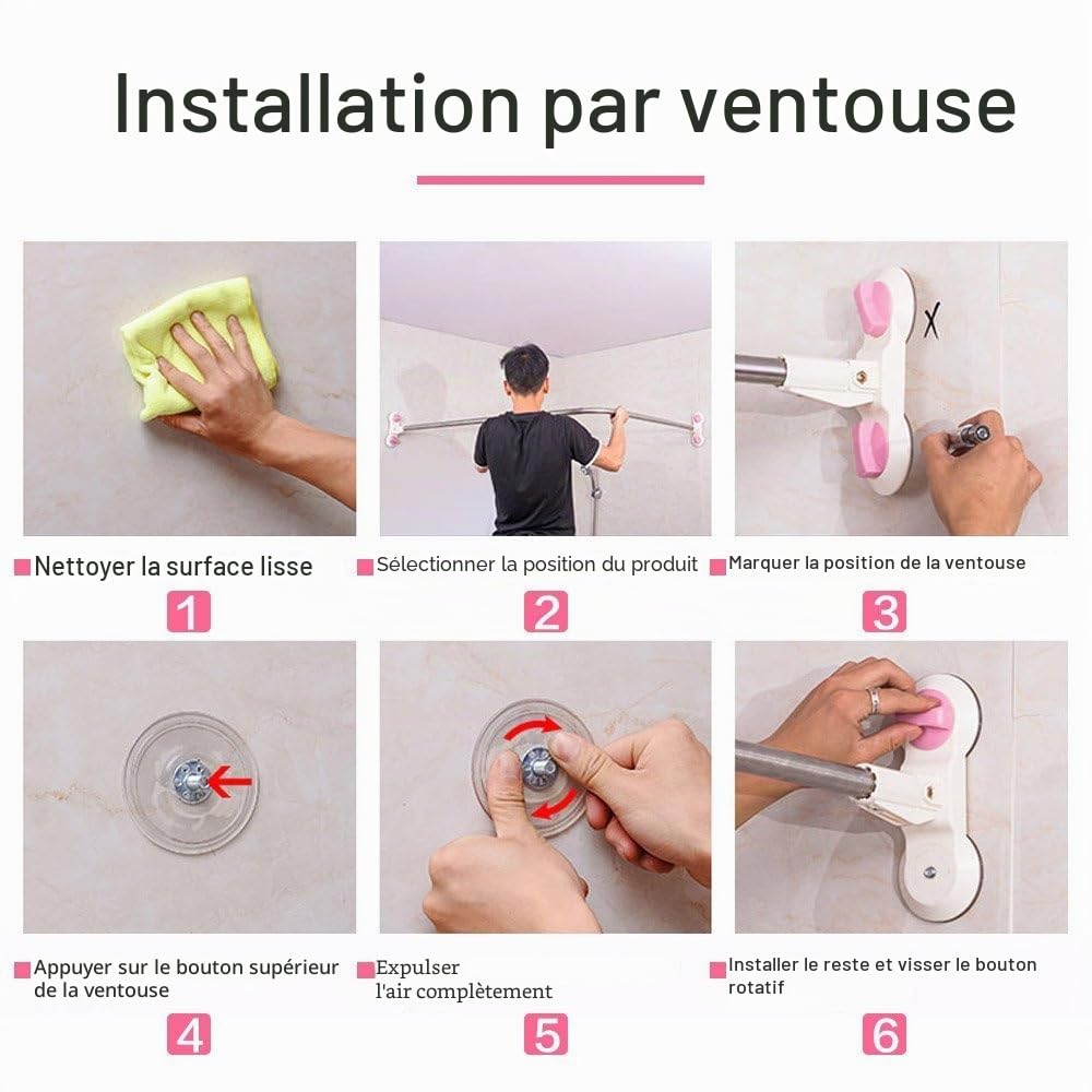 BAOYOUNI Tringle à Rideau de Douche en Forme de L Extensible Sans Perçage avec Ventouses Barre d'angle en Métal Universelle pour Salle de Bain, Baignoire, Magasin de Vêtements, 102 x (118-180)cm