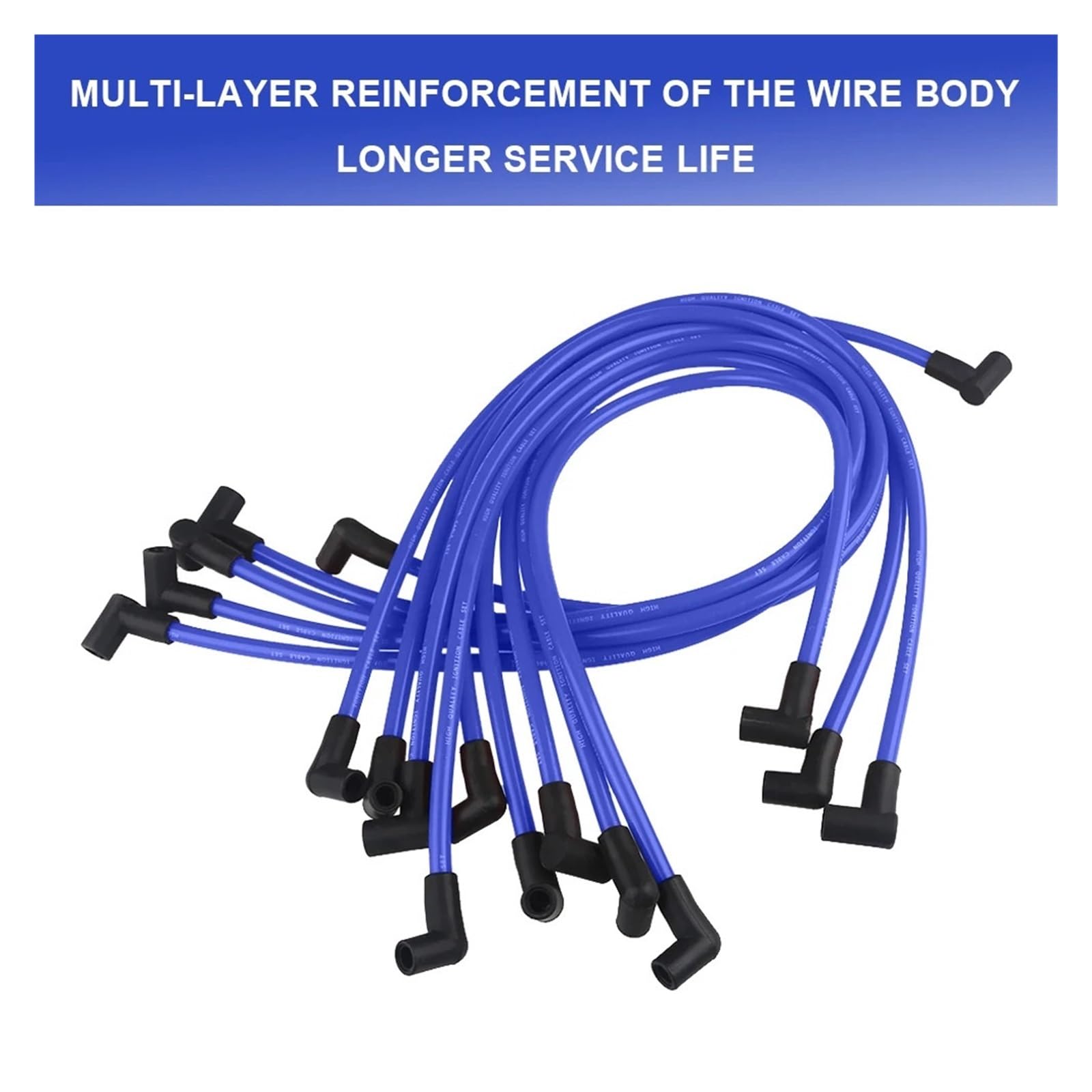 Cables de Encendido Azules de 10,5 mm para bujías de Motores Chevy 350, 400, 327, 307, 383 SBC, 454, 366, 396, 402, 409, 427, 496, 502, 572, 632 BBC V8.