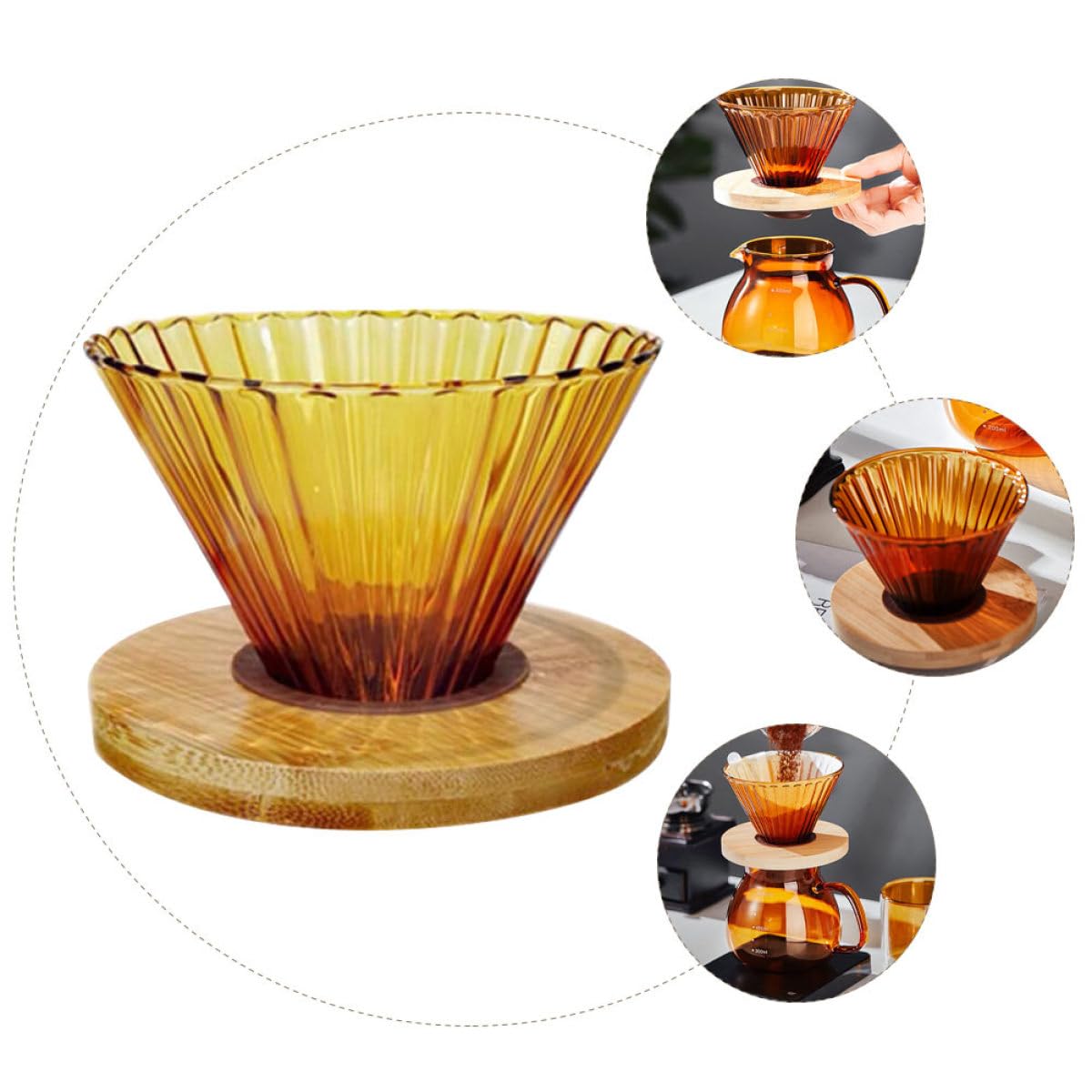Cono de Café Hogar 1 Juego, Vidrio y Madera Reutilizable