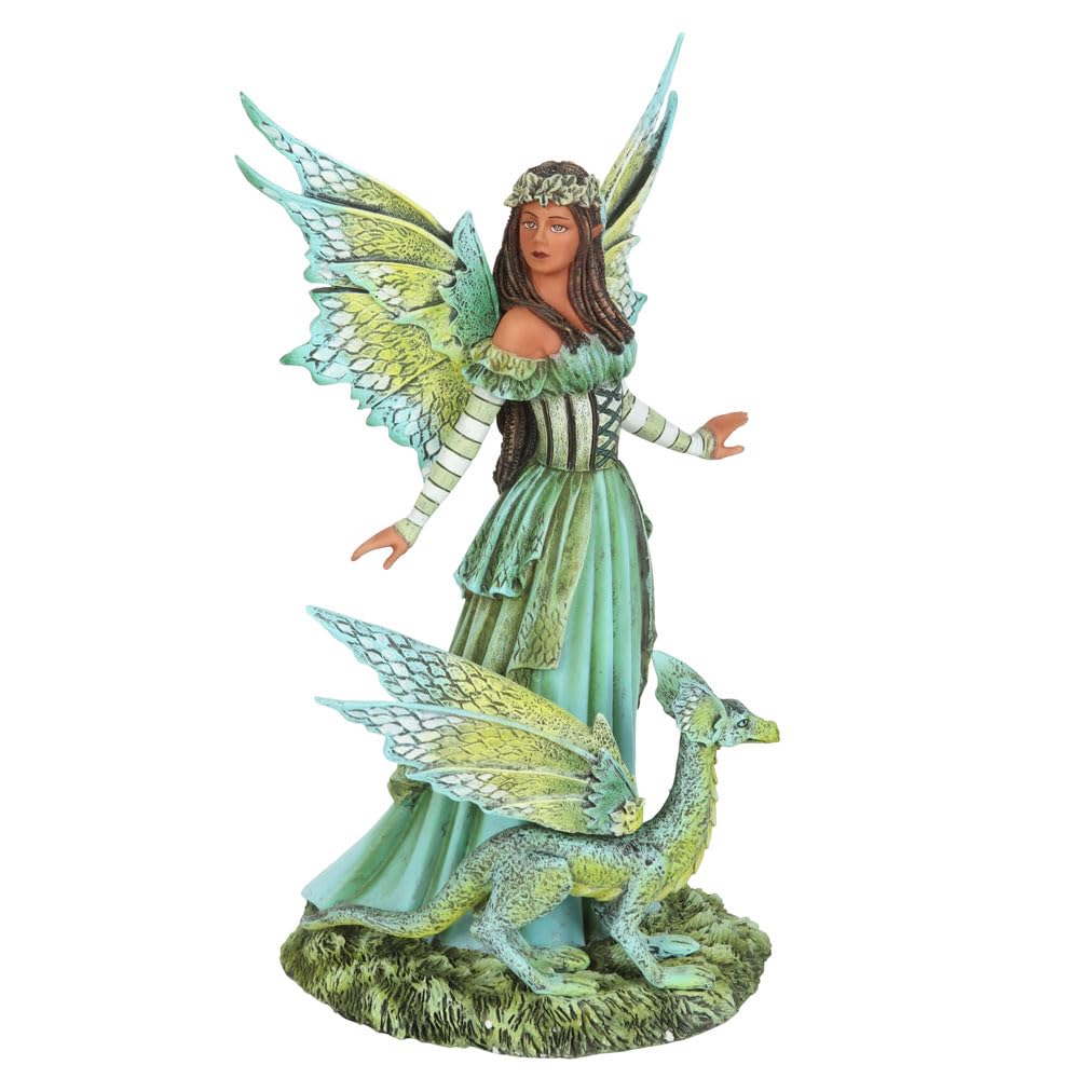 Something Different Wholesale Amy Brown Fairy Figurine 22cm - Fantasy Art Collectible, Green Fairy and Dragon Statue, Watercolour Inspired Sculpture - Intricately Sculpted Resin Figurine