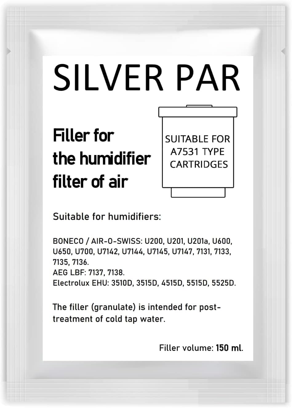 7533 Demineralization Filler for 7531 Cartridge Compatible with AOS, BONECO & AIR-O-Swiss Ultrasonic Humidifiers Model #'s 2055, 2055A,7131,7133,7135,7142,7144,7145,7147,U200,U600,U650,U700