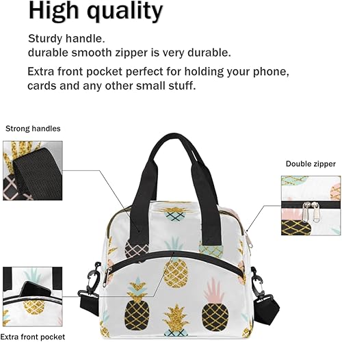 Miniatura 5 de Bolsa de almuerzo aislada para mujeres y hombres, colorido patrón de piña a prueba de fugas, bolsa de almuerzo grande reutilizable para adultos con
