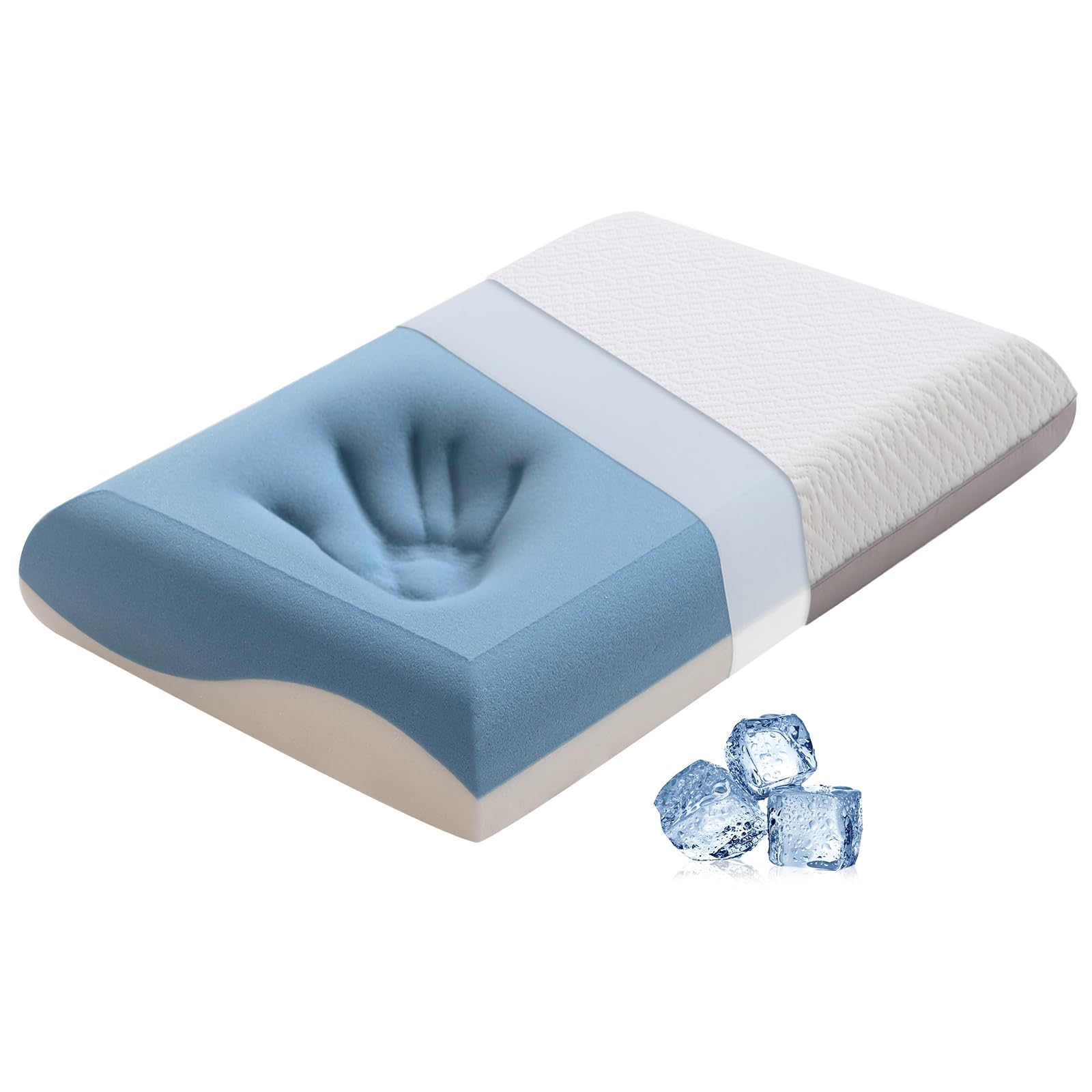 AMICLIBER Memory Foam Pillows for Sleeping, 4.7'' Orthopedic Cervical Neck Pillow with Two-Sided Reversible Cover,Medium Firm Gusseted Gel Pillows for Back & Side Sleepers
