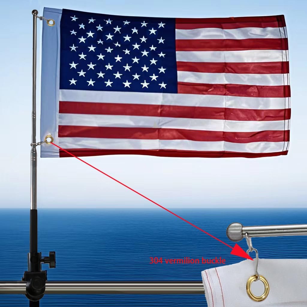 2 PCS 12''x18'' American Flag Pole Kit for Pontoon Boats - US Flag Holder with Poles and Mount for 0.5"-1.33" Round/Square Rails, Includes Replacement Flag for Kayaks, Swimmers, and Surfers - Image 6