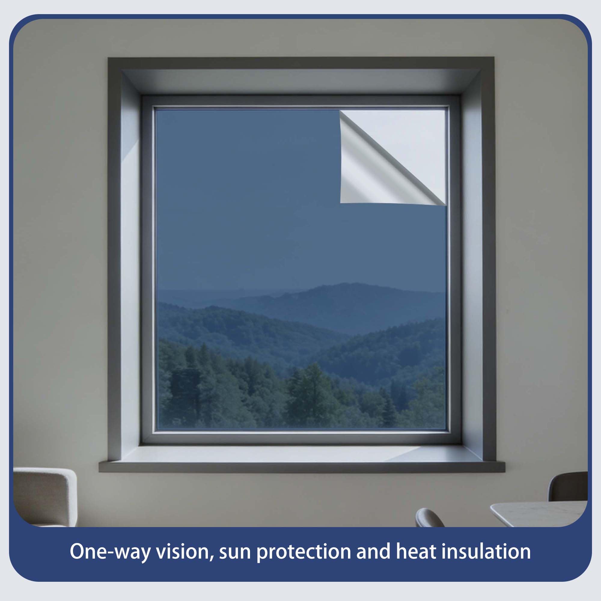 Spiegelfolie Fenster Sichtschutz 140 x 260 cm UV Schutz Sichtschutzfolie Wärmereflektion von Innen Durchsichtig on Außen Bei Sonnigem Wetter Blickdicht für Büro Und Haus, Blau Silber