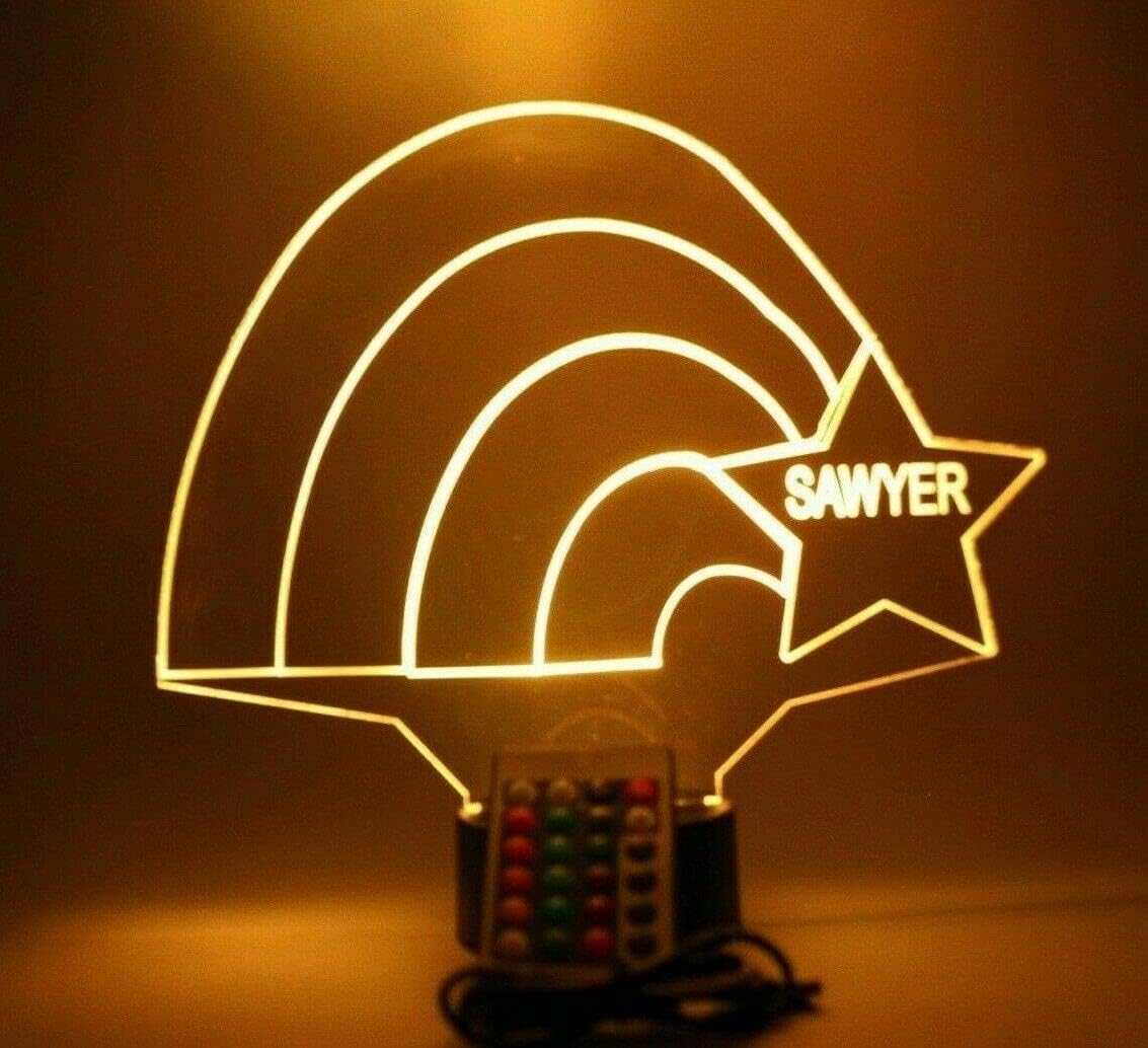 Rainbow Star Night Light Up Table Lamp LED Personalized Name Engraved Rainbow Star Bright Home Room Decor - It's Wow, with Remote, 16 Colors, Free Engraved, Great Gift