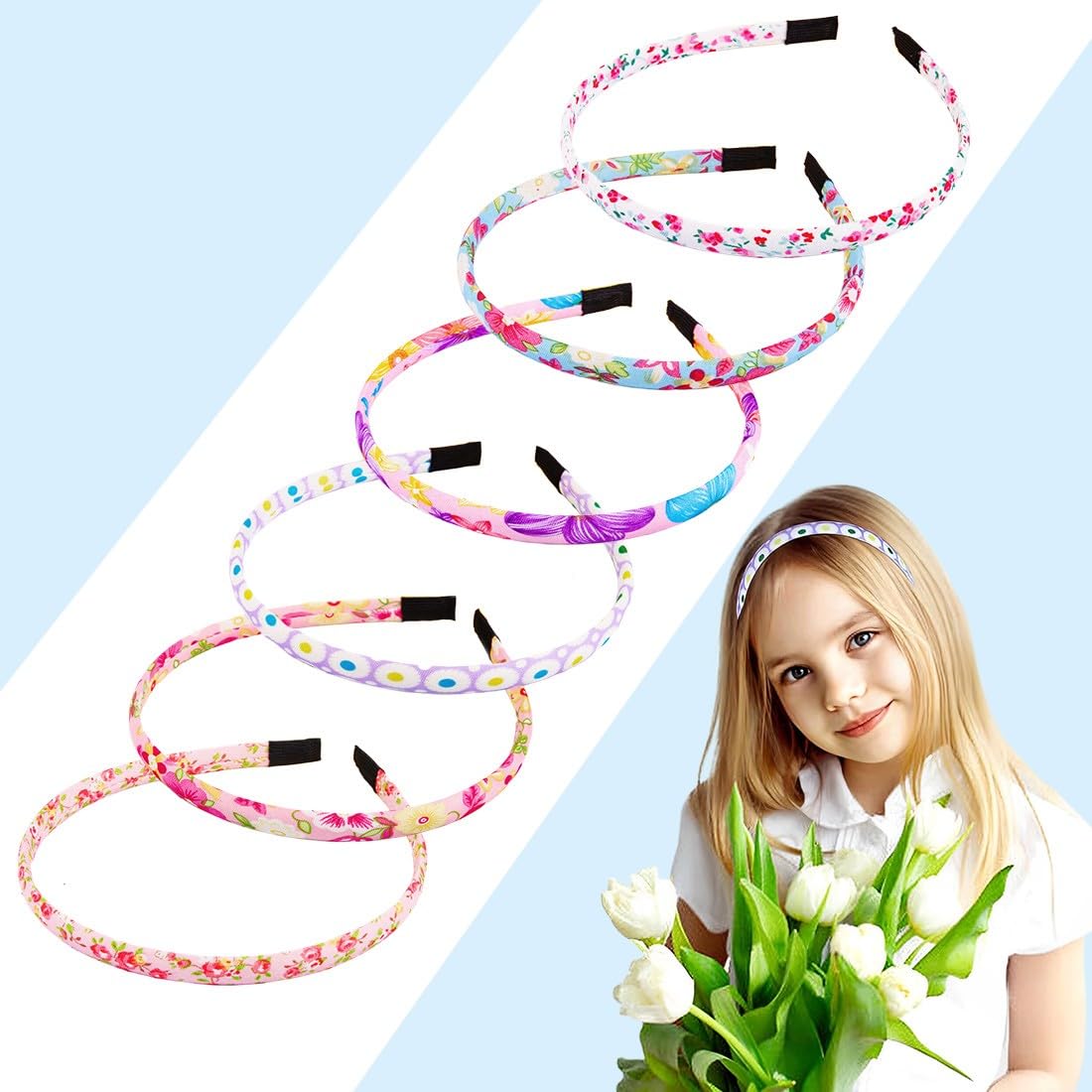 EUYKQNOI cerchietto bambina fasce capelli bambina Fascia per corona di fiori per bambina di cotone per capelli in poliestere multicolore per Compleanno,4 cerchietti per capelli