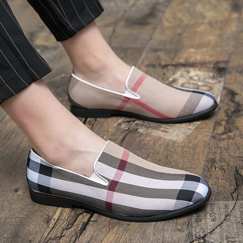 Men's Two Tone Brogue Oxfords Shoes Classic Round Toe Checkered Comfortable Dress Loafers4