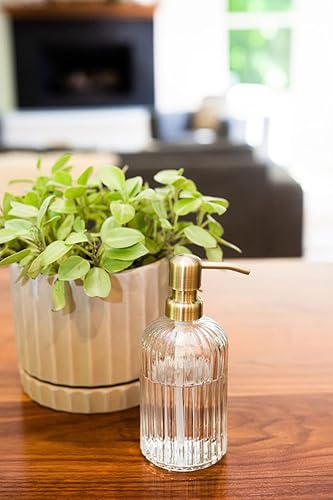 Miniatura 2 de Rail19 Dispensador de jabón Nouveau de vidrio acanalado con bomba de jabón de metal, loción y jabón líquido de manos para cocina y baño, 12 onzas