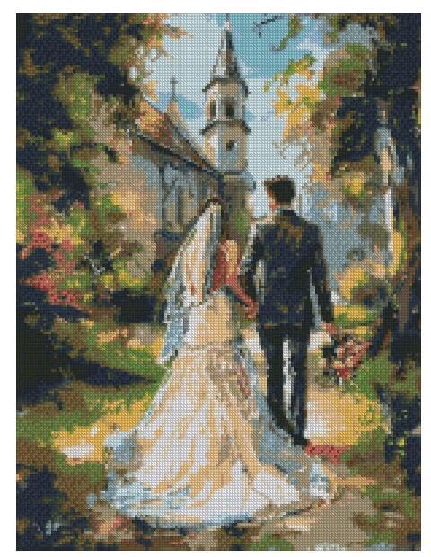 Kit broderie point de croix mariage église couple 14 fils loisir créatif adulte
