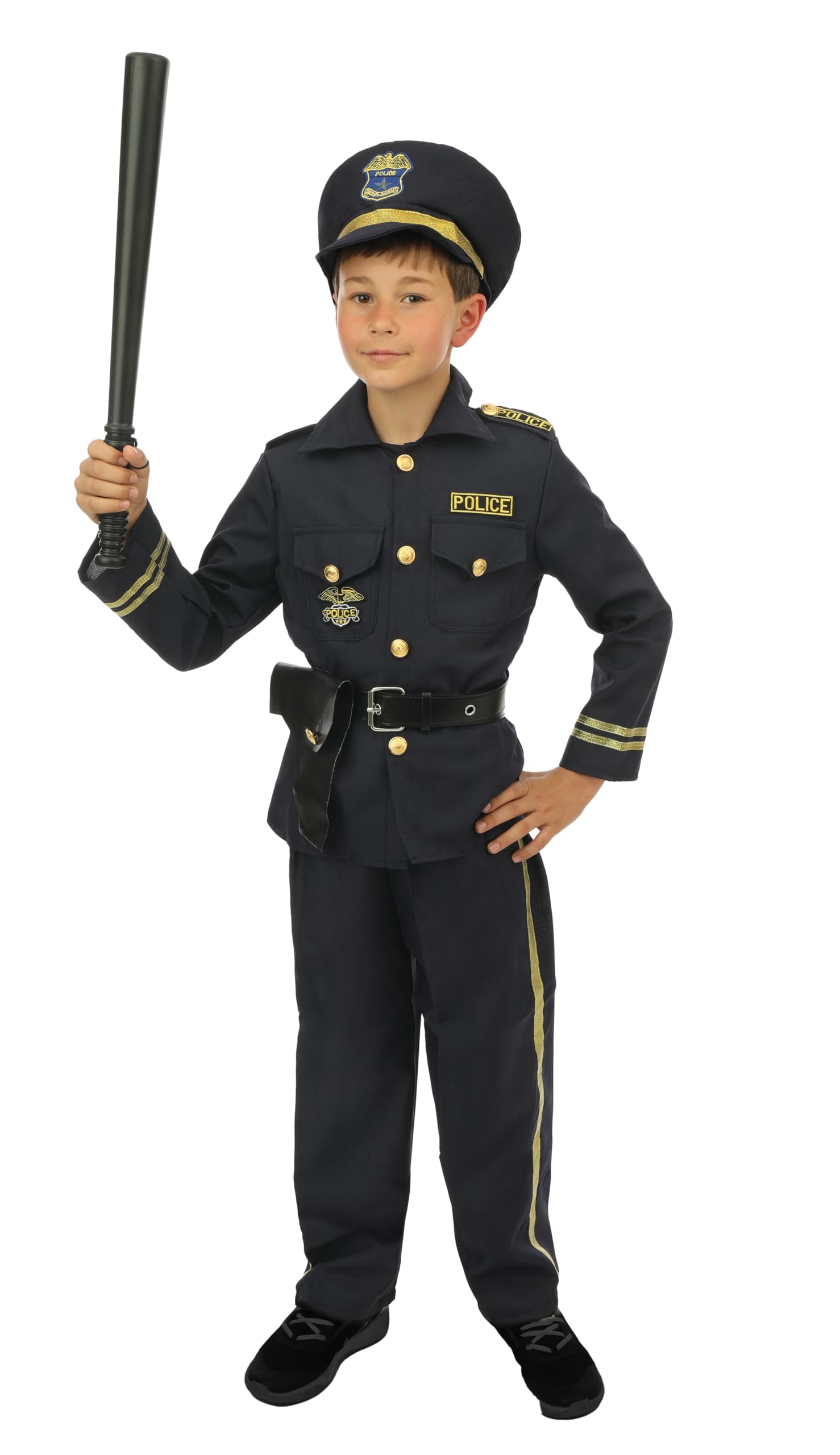 P'TIT CLOWN - Disfraz de policía infantil, unisex, para niños, niñas, disfraz perfecto para carnaval, cumpleaños, Halloween, fiestas de disfraces y eventos temáticos, traje de Cosplay Flic, negro