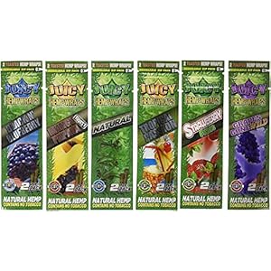12 Total Natural Juicy Jays Hemp Wraps Variety Pack Bundle Mixed Flavors (6 Packs of 2) Made of Pure Hemp Non Tobacco + Limited Beamer Smoke Sticker