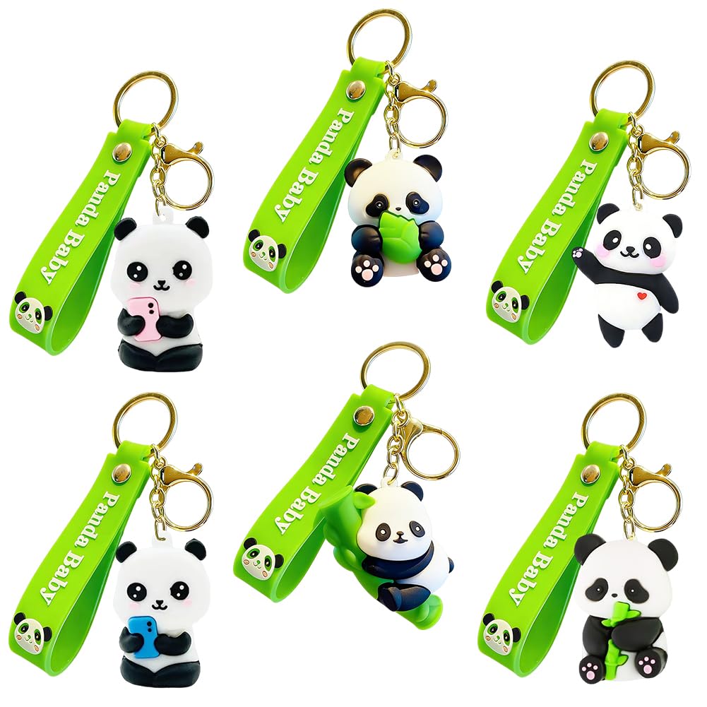 Lknbif Unisex Green Panda Keychains, Cute Panda Pendant Key Ring Cartoon Keychain Pandas Backpack Charms, Accessories For Keys And Backpack Decoration Ornament 6Pcs