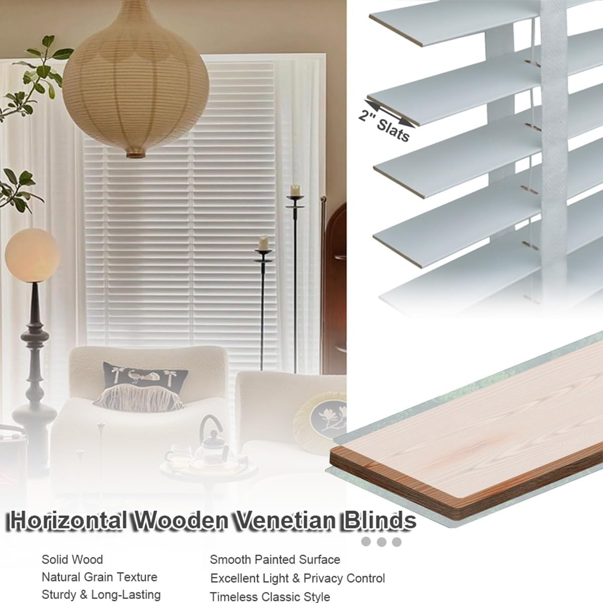 Room Darkening Venetian Blind Cordless Wood Window Blinds, 2" Blackout Privacy Horizontal Shades 27 31 38 42 48 52 20 40 46 58 72 Inch Width Easy Install for Kitchen Bathroom Camper(Walnut Brown)