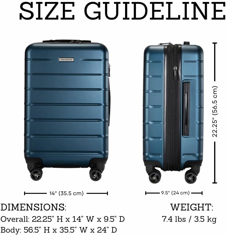 Ricardo Beverly Hills Cambria Hardside Luggage | Stylish Suitcase with Wheels for Effortless Travel, Expandable and Secure TSA-Locked Packing, 20-inch Carry-On, 22x14x9, Blue Pearl