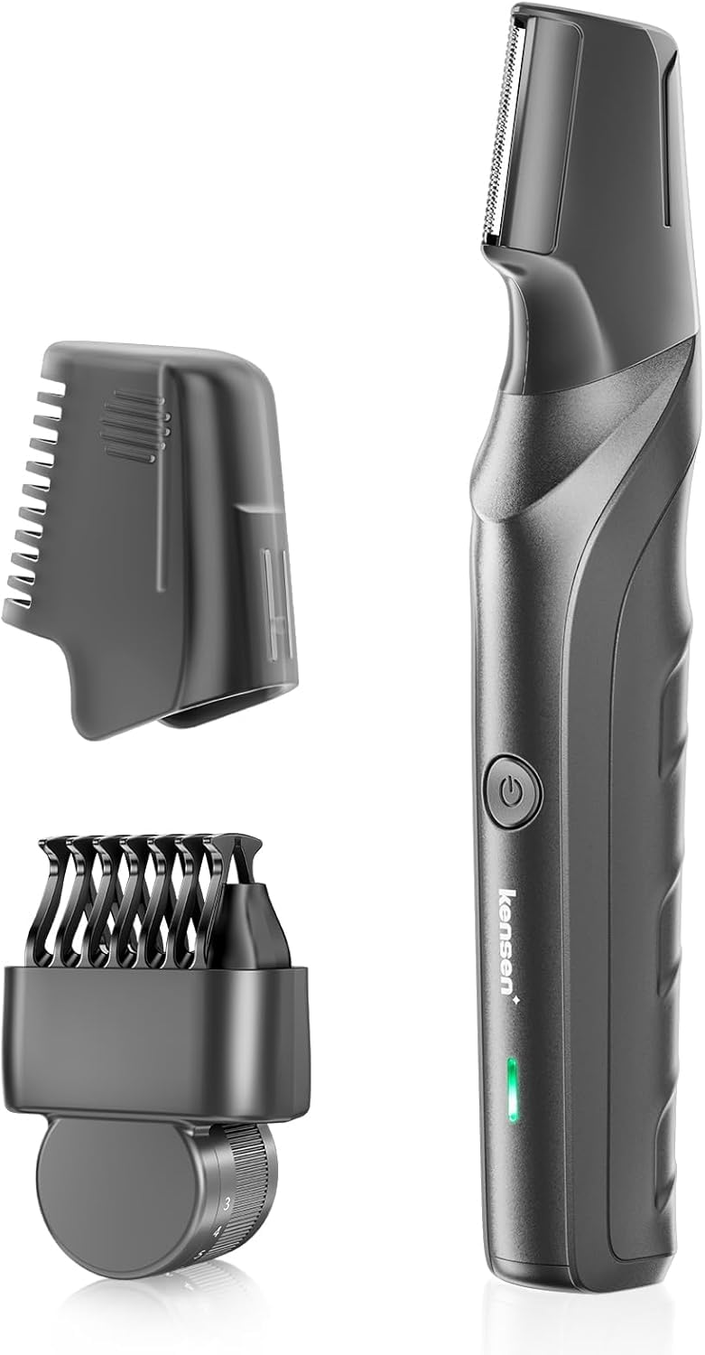 Body Hair Trimmer for Men - Manscape Beard Trimmer for Men, V-Shaped Trimming Head with 2 Comb Attachments Mens Groin & Pubic Hair Trimmer IPX5 Waterproof Wet/Dry Mens Electric Razor