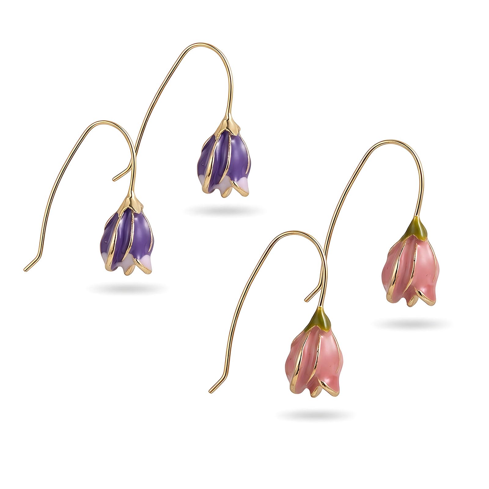 inocean 2 PCS Tulip Earrings, Flower Earrings for Women, Stylish Floral Dangle Earrings, Elegant Floral Dangle Earrings for Daily Wear and Special Occasions, Set in Pink and Purple-picture-10