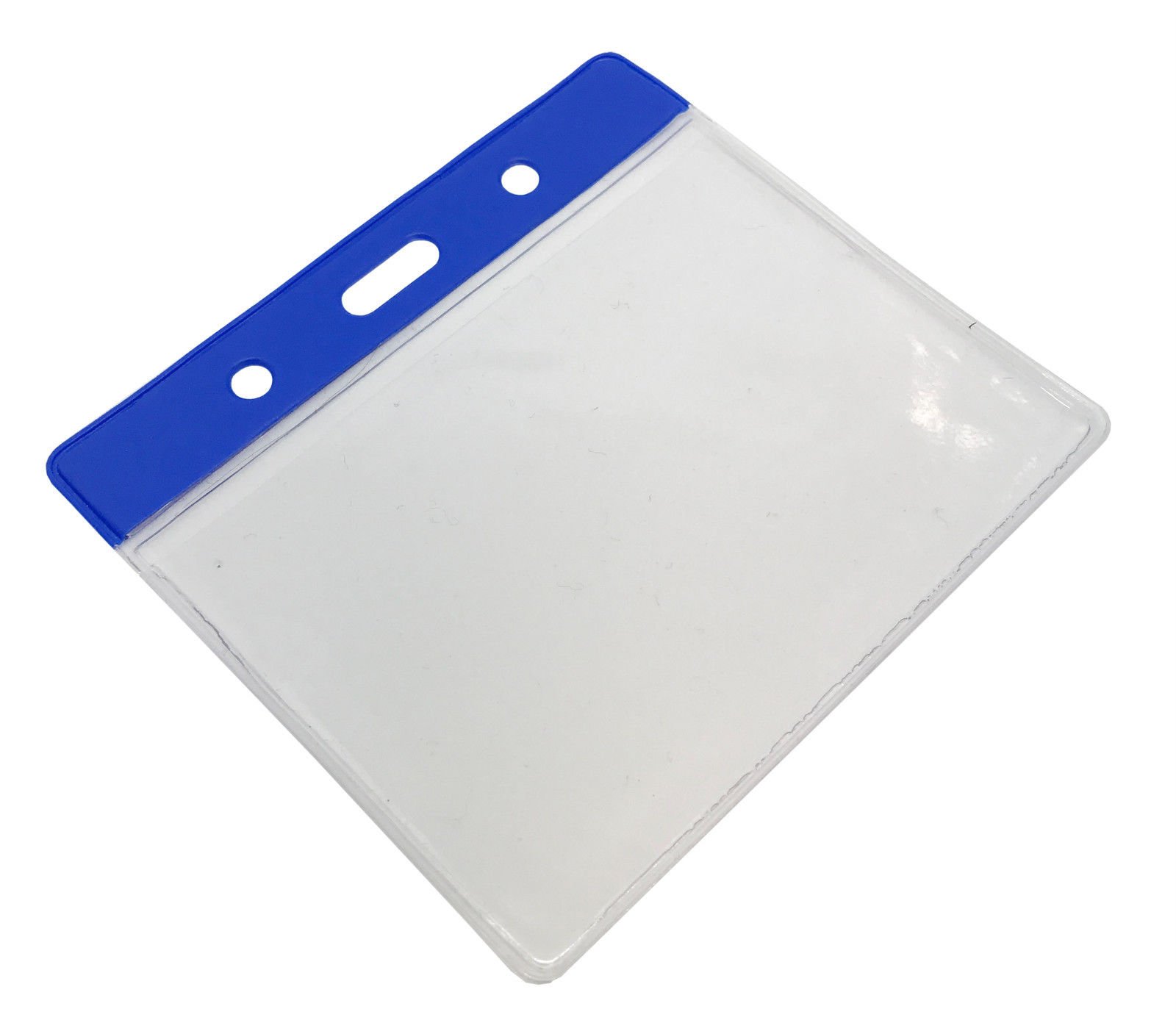 Customcard Ltd ID Badge Pocket Plastic Vinyl Wallet Pouch 60x90mm, Blue Header, Flexible, Full Coverage Card Holder