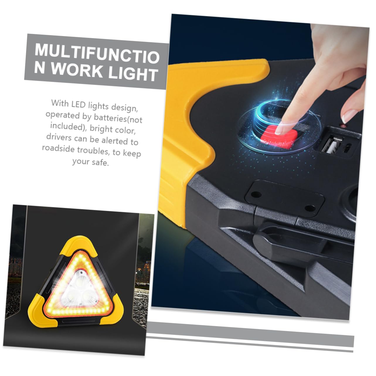 Amosfun Señal de Advertencia Triangular para Vehículos de Mantenimiento y Tractores Luces LED y Material Abs, Reflectante para Emergencias y Espera en Carretera