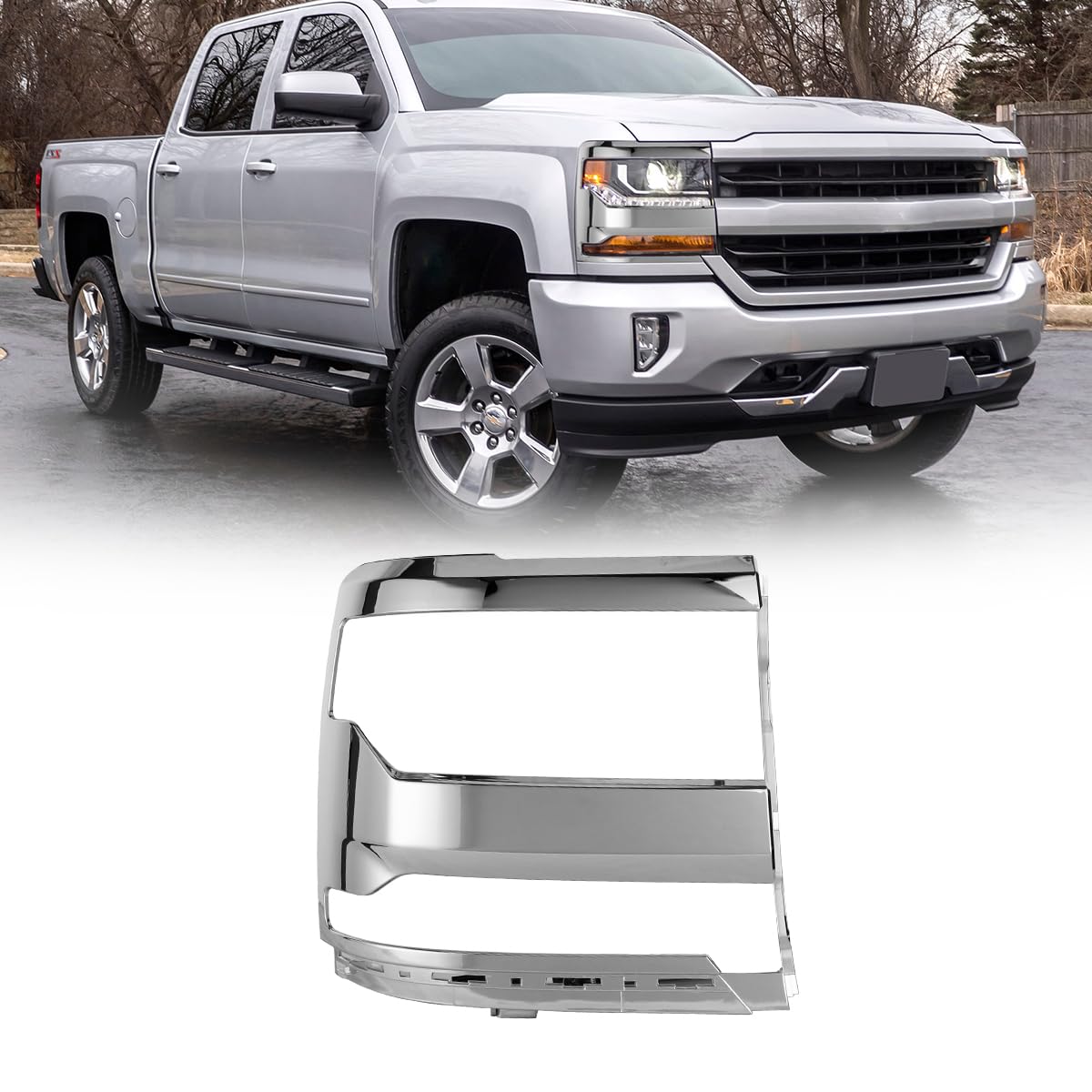 Juego De Tapacantos Negros Para Faros Delanteros Chevrolet Silverado 1500 2016-2018 - ¡Instalación Fácil!