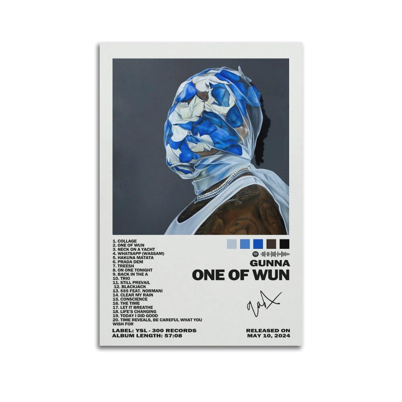 Fdrpmhc Unframe-Style Gunna Poster Wunna Album Cover Canvas Wall Art Decor Living Room Modern Family Bedroom 12X18inch(30X45cm)