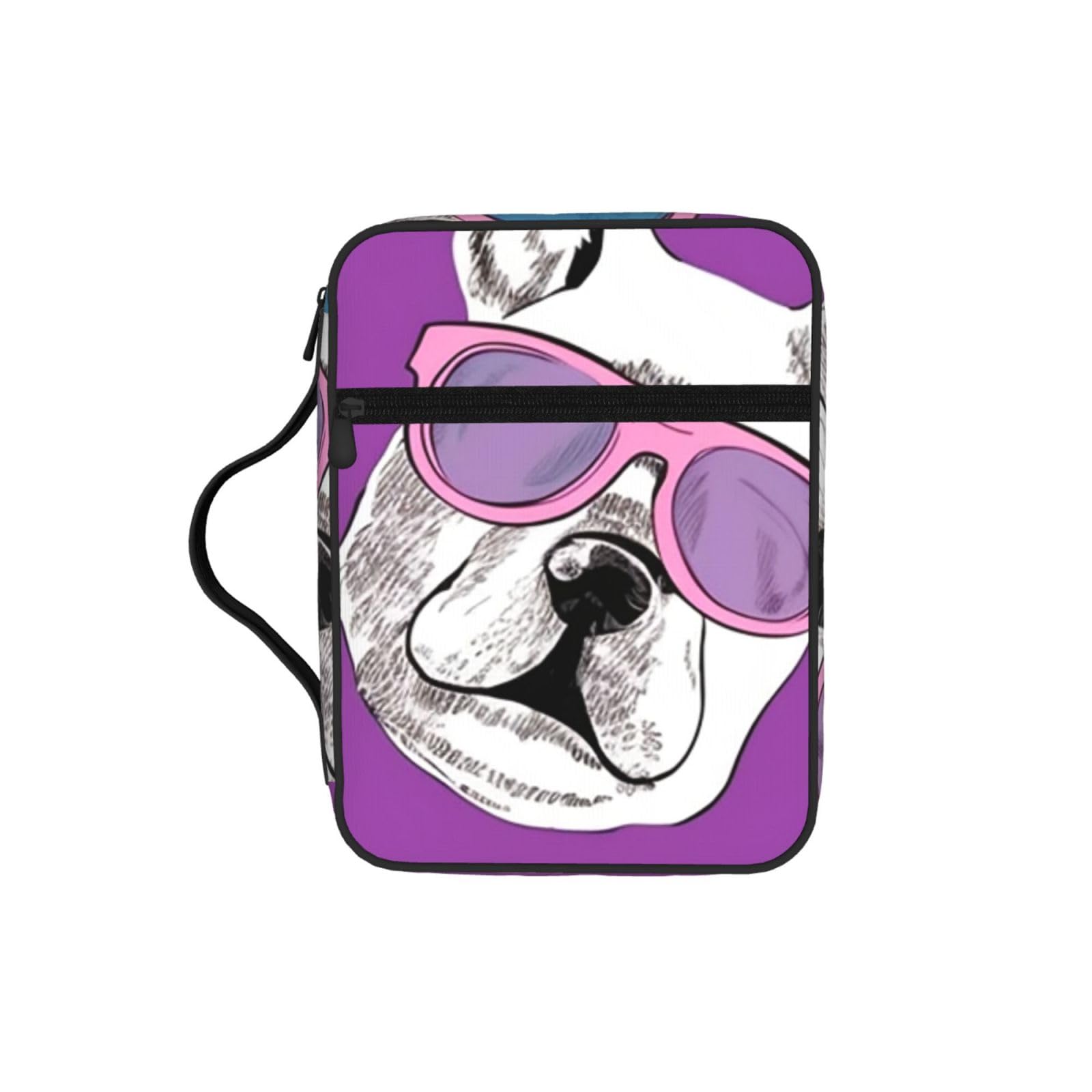 Dog Wear Purple Sunglasses Pattern Bible Cover Case Waterproof Bible Bag With Handle Organizer Storage Book Cover For Bible Study