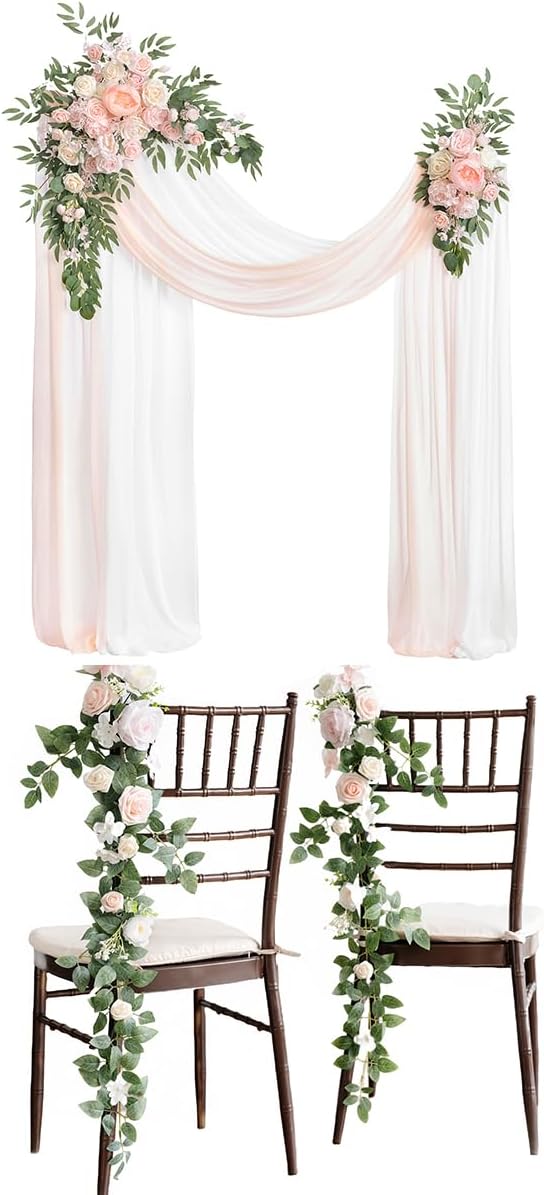 Ling's Moment Wedding Arch Artificial Flowers Drapes Aisle Chair Decorations Garland Swag Package for Ceremony Reception Blush & Cream Wedding Floral Arrangement Hanging Fabric Party Backdrop