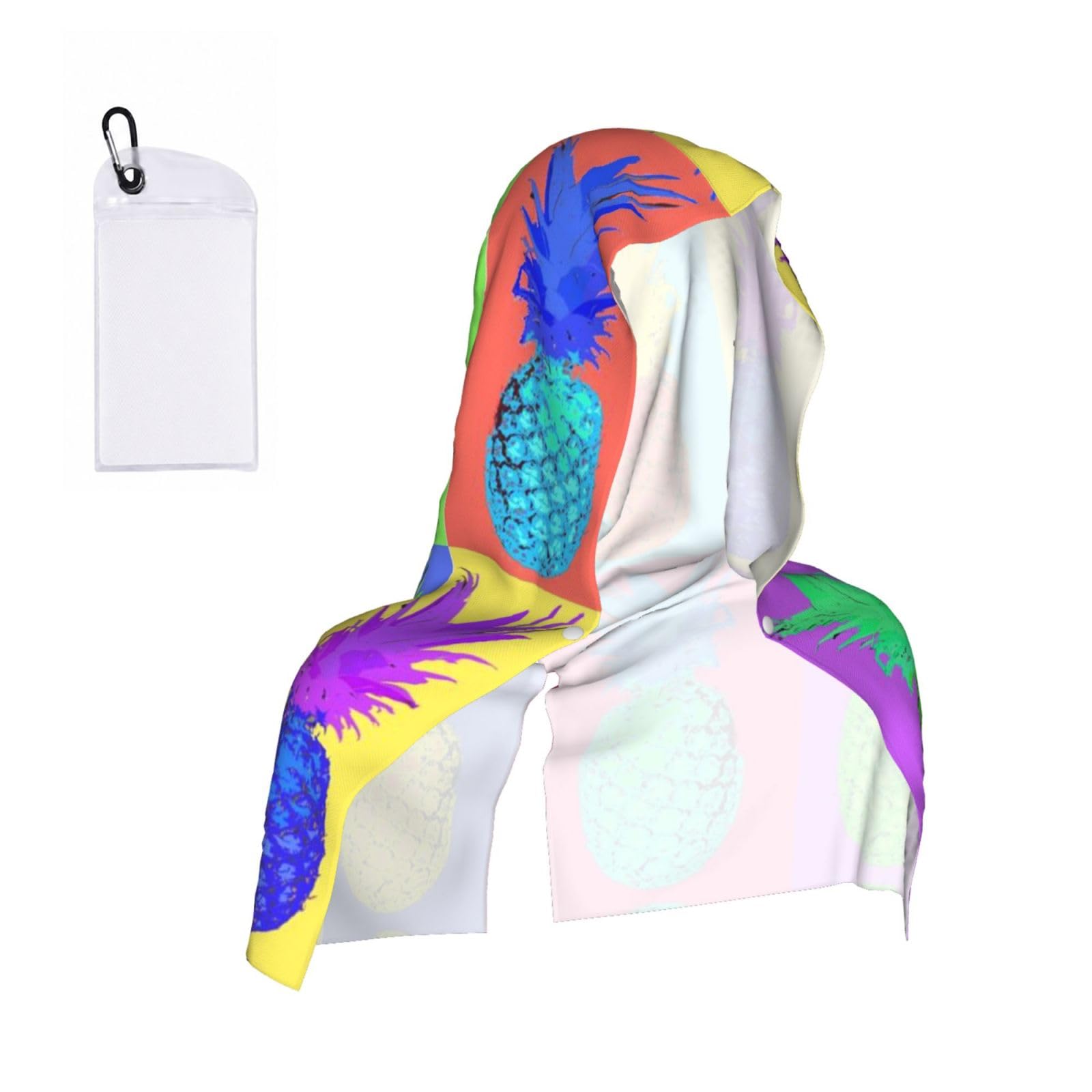 EZDLOWVBA Colorful Pineapple Print 2 Pack Cooling Hoodie Towels,Sports Headscarf, Neck Wrap Scarf,Breathable Cooling Towel For Neck And Face, Travel, Swimming, Training