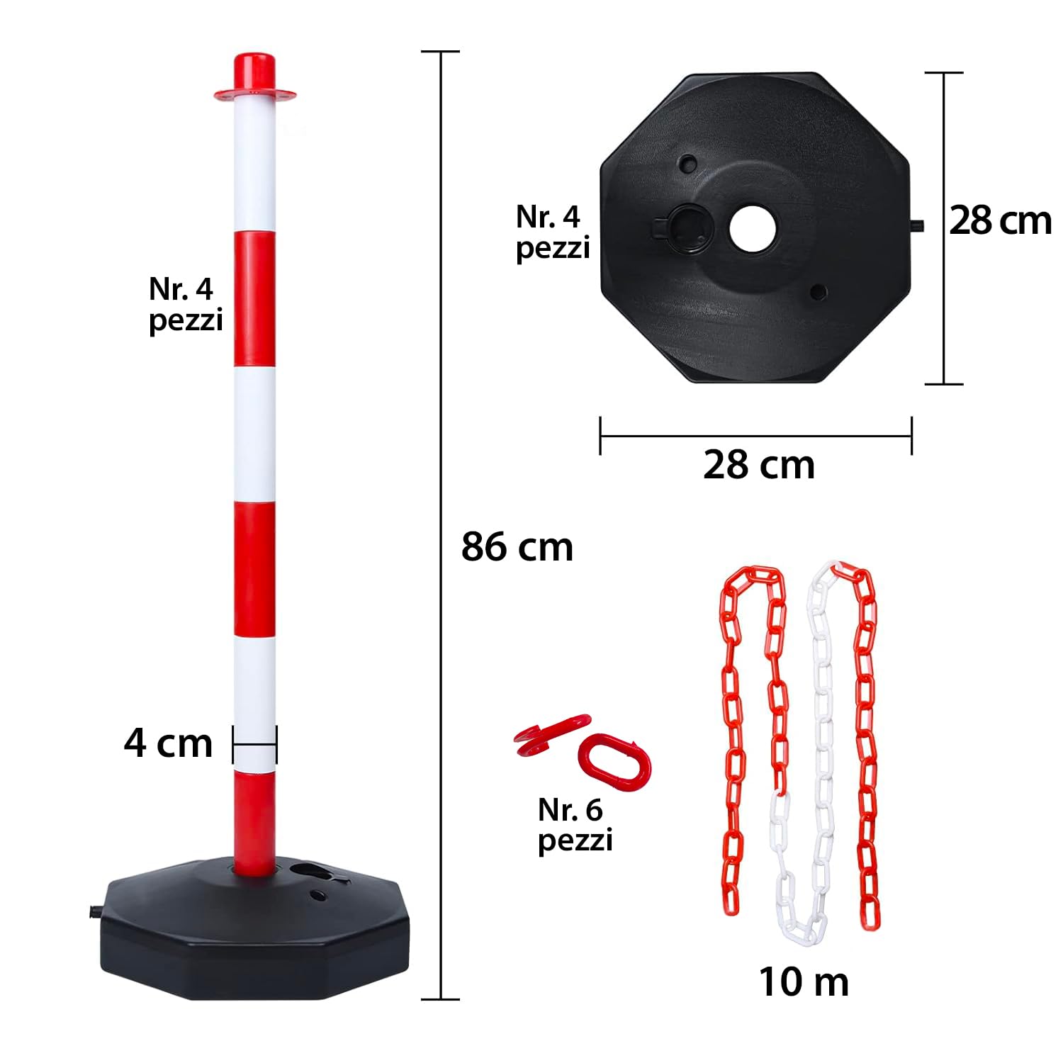 Parent Paletti di Plastica con catena (Set di 4 Paletti)