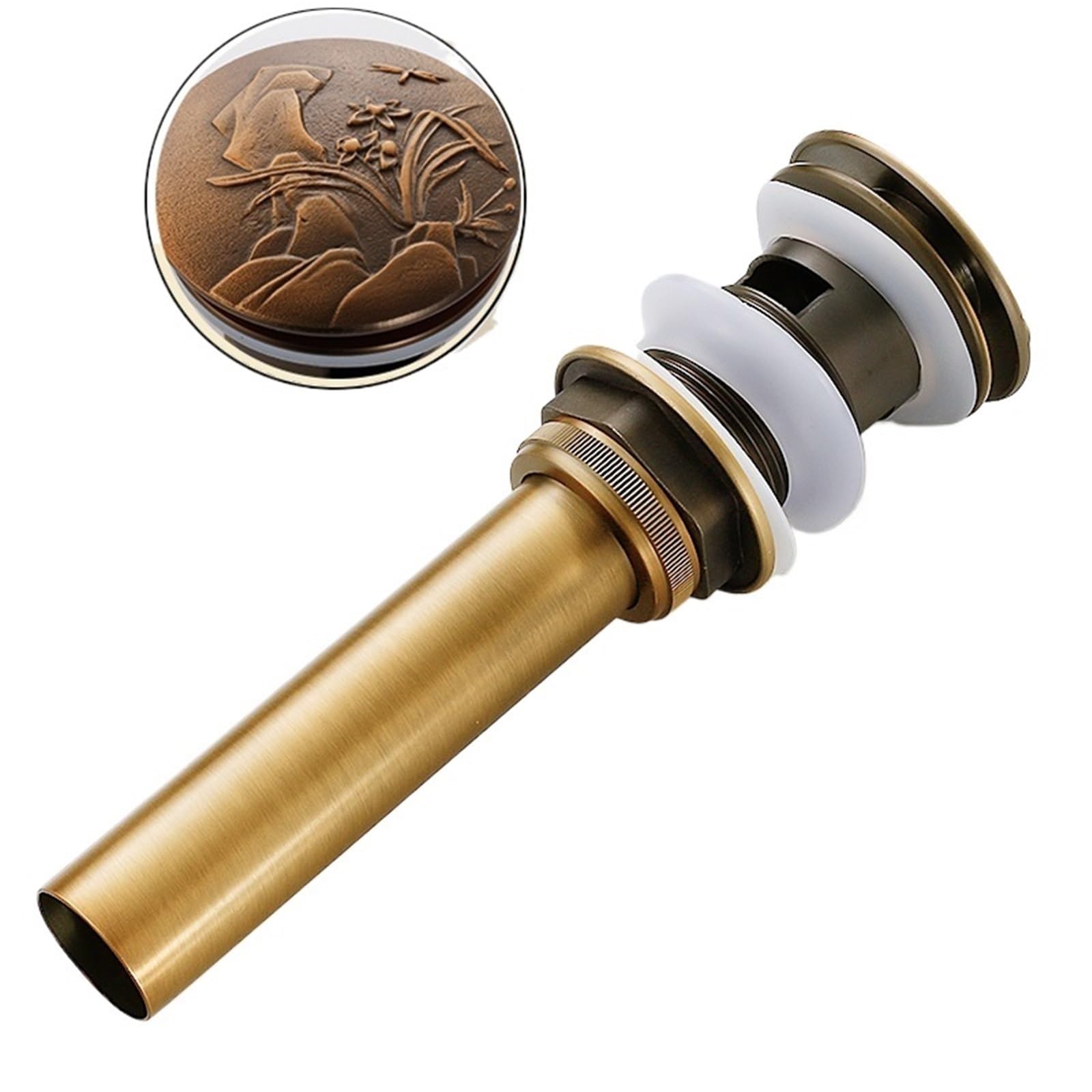 Basin Sink Pop Up Drain Luxury Bathroom Basin Sink Pop Up Drain Brass With & Without Overflow Vanity Waste Drainer 5-colors For Choice for Bathroom(Antique Brass F)