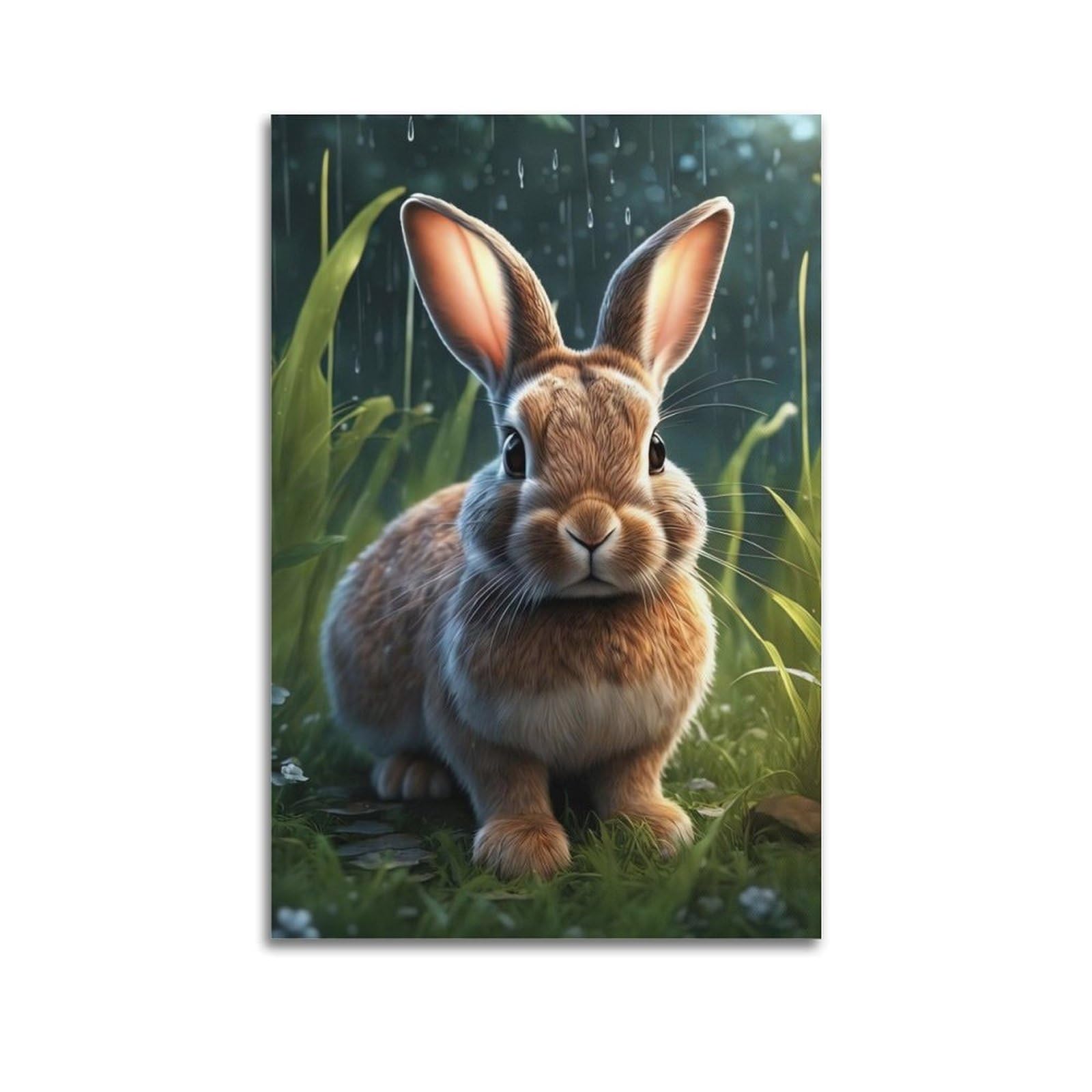 WZKTCL Animal Poster Bunny in The Rain Poster Decorative Painting Canvas Wall Posters And Art Picture Print Modern Family Bedroom Decor Posters 24x36inch(60x90cm)