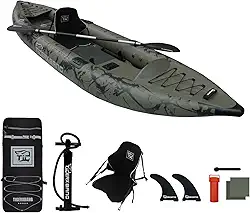 TIGERXBANG Caiaque Inflável Com Assento Removível, Conjunto De Sup 12,6' X 40'' 10,6'' (Bomba Manual/Remo Alumínio/Mochila/Base Multifuncional), Barco Adulto/Infantil Para Pesca E Turismo