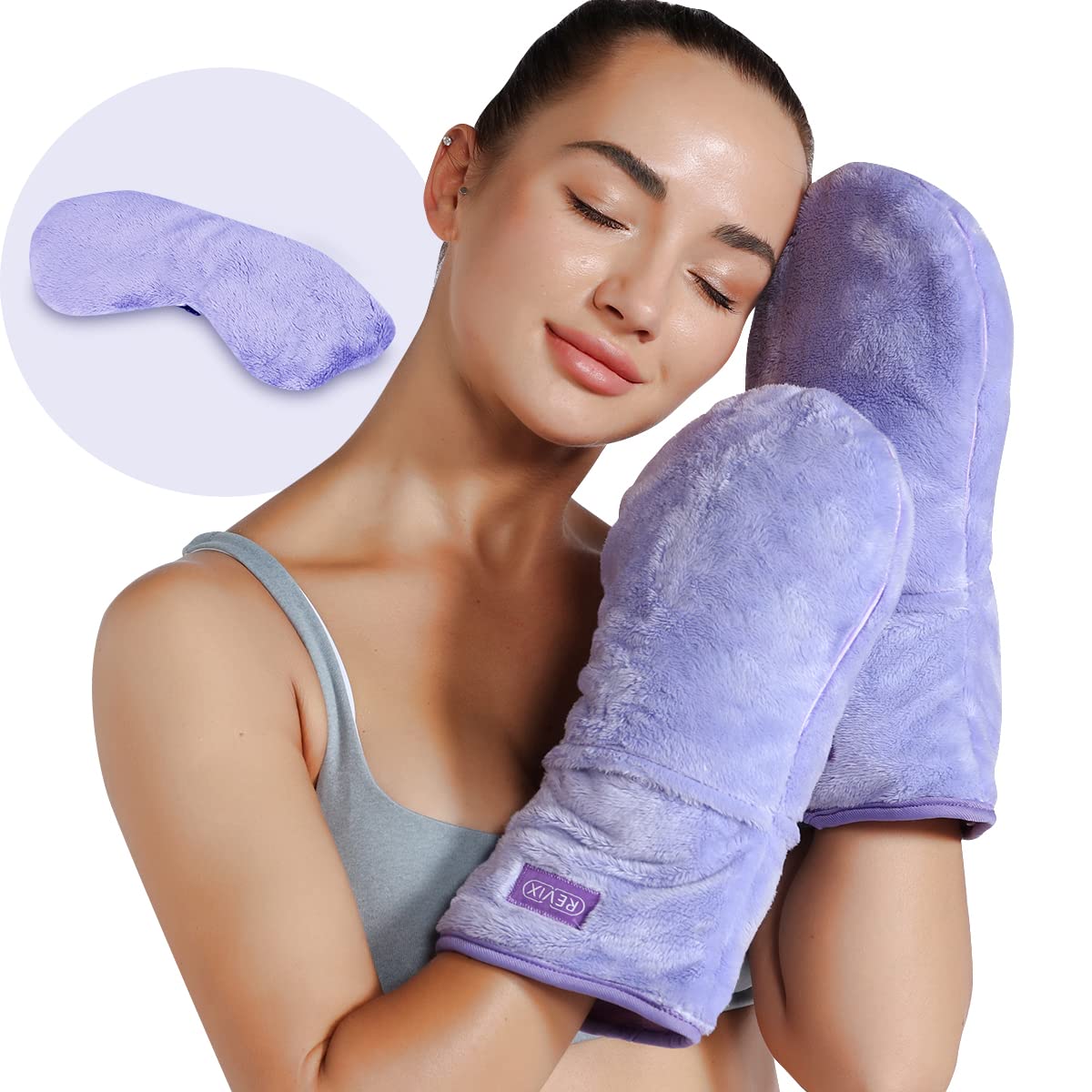 REVIX Microwavable Heating Mittens for Hand and Fingers to Relieve Arthritis Pain Heated Hands Mitts Warmers 1 Pair, Hot Eye Mask for Migraine Stress, Unscented - Orchid