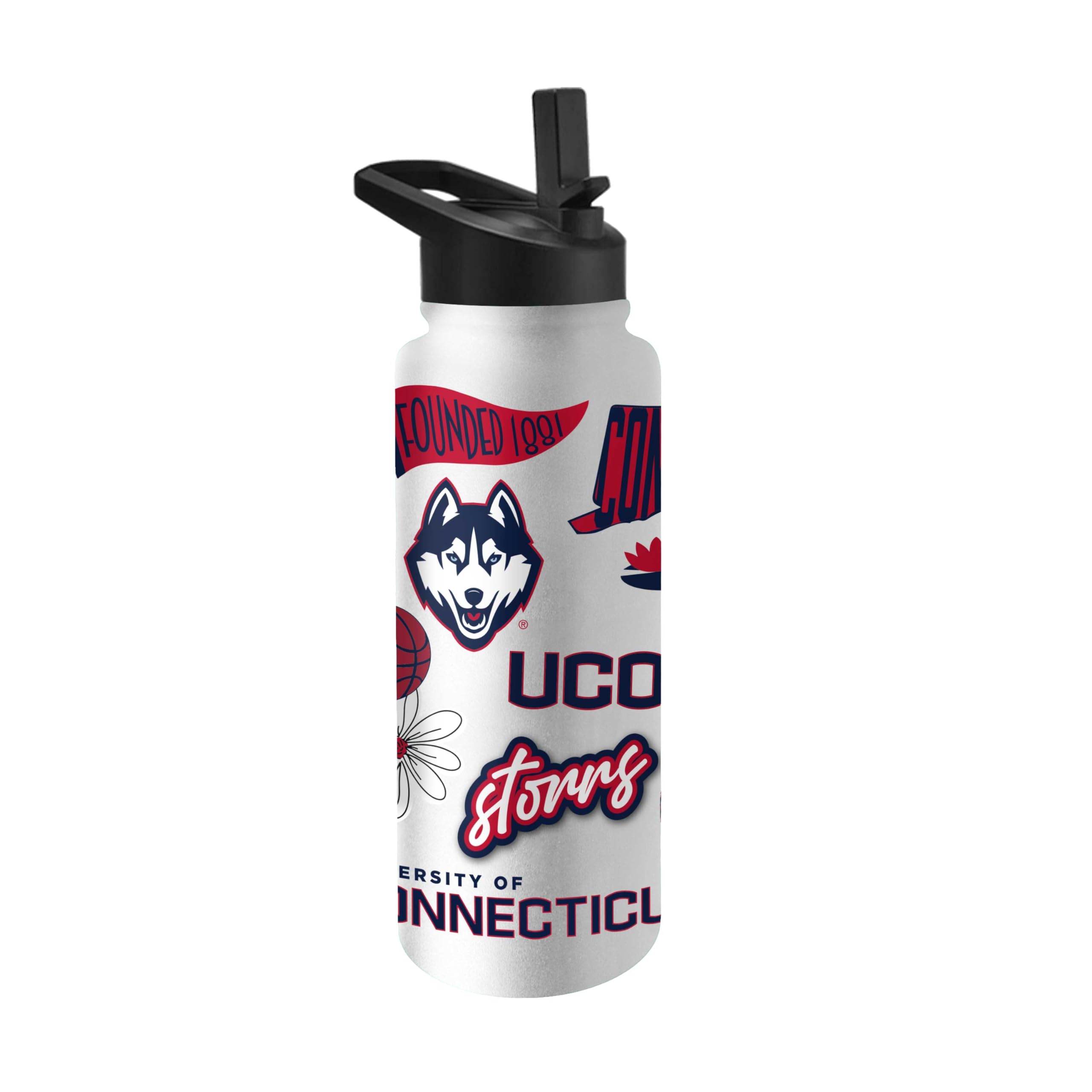 Logo Brands NCAA Native 34 oz Quencher Water Bottle - | Local Icons Design | Double-Wall Insulated| Leak-Proof Lid &amp; Built-In Straw