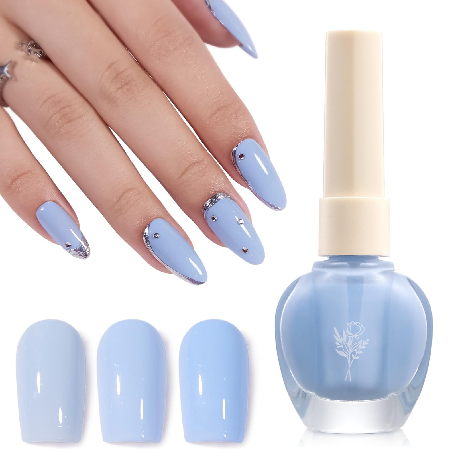 COSMOO Quick Dry Nail Polish Light Blue Pearl Nail Lacquer Natural Long Lasting Fingernail Toenail Nail Art DIY