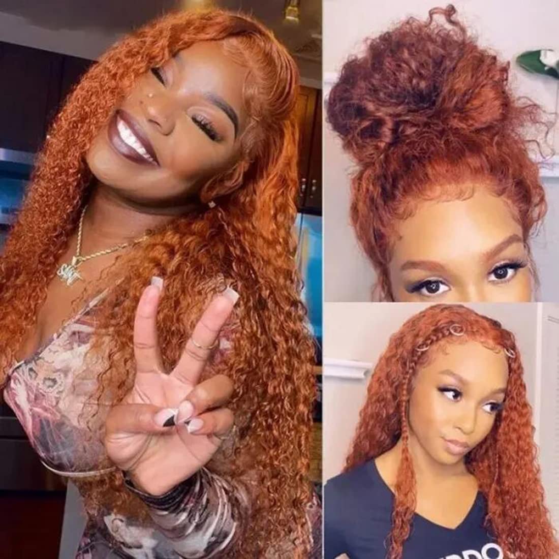 Amazon.com : UNICE Ginger Orange Curly Hair T Part Lace Closure Wig Fake  Scalp Middle Part Wig for Women, 100% Brazilian Fall Color Human Hair Lace  Part Wig Pre Plucked with Baby