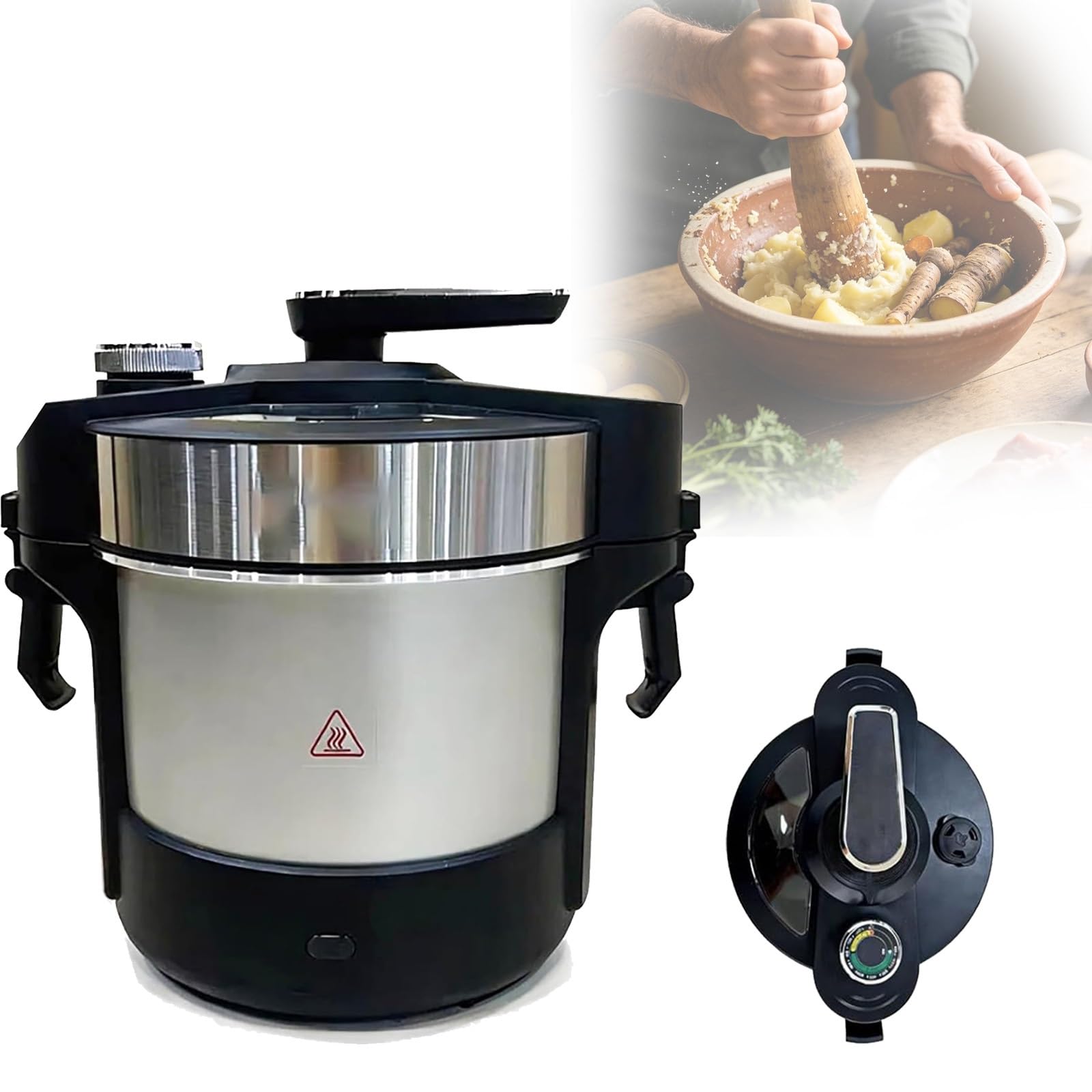 6L Automatyczny Tamper Do Ignamu, Afrykański Garnek Kuchenny 1000 W | Robot Kuchenny 6 W 1, Do Fufu, Amala, Banku, Tamper Do Ignamu Dla 5-8 Osób, Stal Nierdzewna, Łatwy W Czyszczeniu