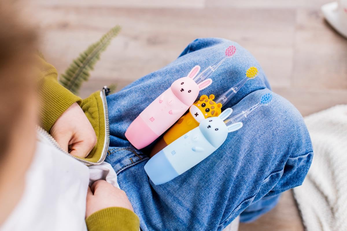 innoGIO Giogiraffe Elektrische Zahnbürste für Kinder, 7 Farben, Silikongriff, 4 Modi, Timer 2 min, geeignet für Kinder zwischen 2 und 12 Jahren, Gelb, AAA-Batterie nicht enthalten (Kopf im
