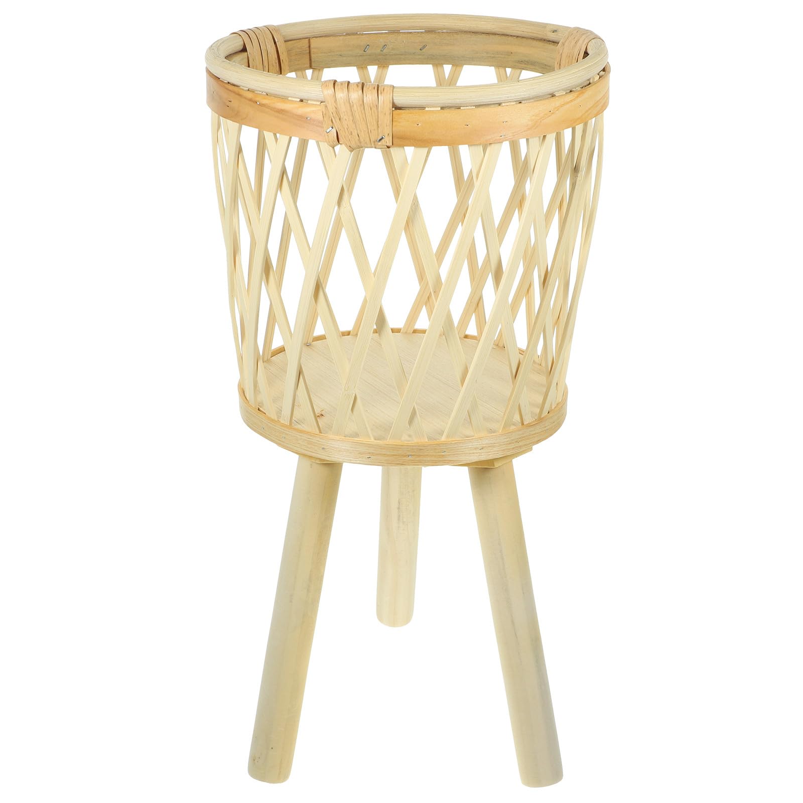 Trépied pour pot de fleurs en bambou tissé beige, le support stable pour plante d'intérieur