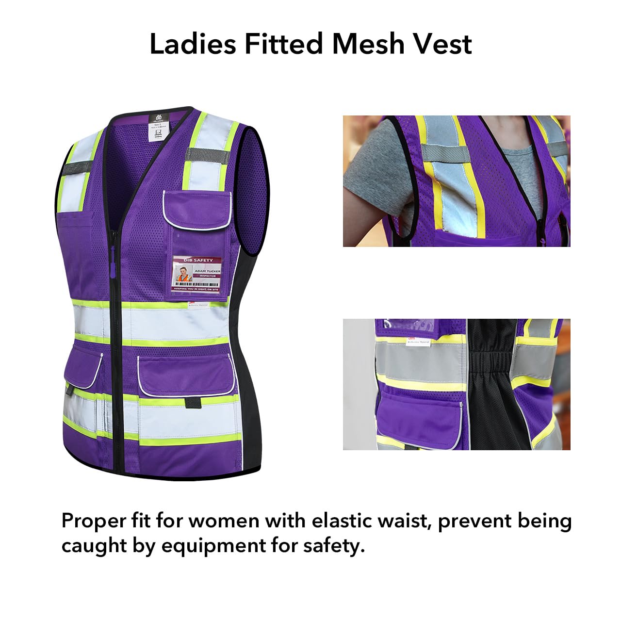 Dib Safety Chaleco para mujer con bolsillos, chaleco reflectante de malla de alta visibilidad, ANSI clase 2 fabricado con cinta reflectante 3M