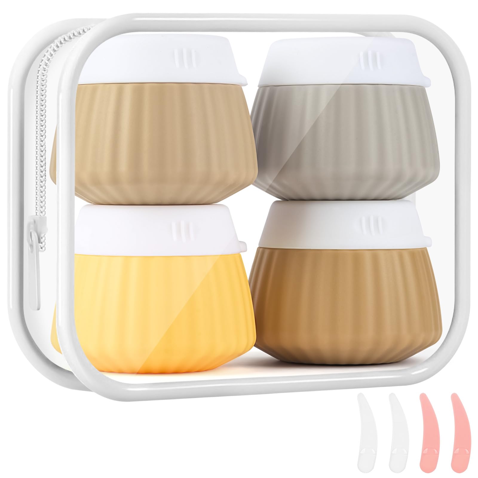 HOTUT Travel Containers for Toiletries 4 Pcs Silicone Cream Jars with Clear Bag and Spatulas Tool
