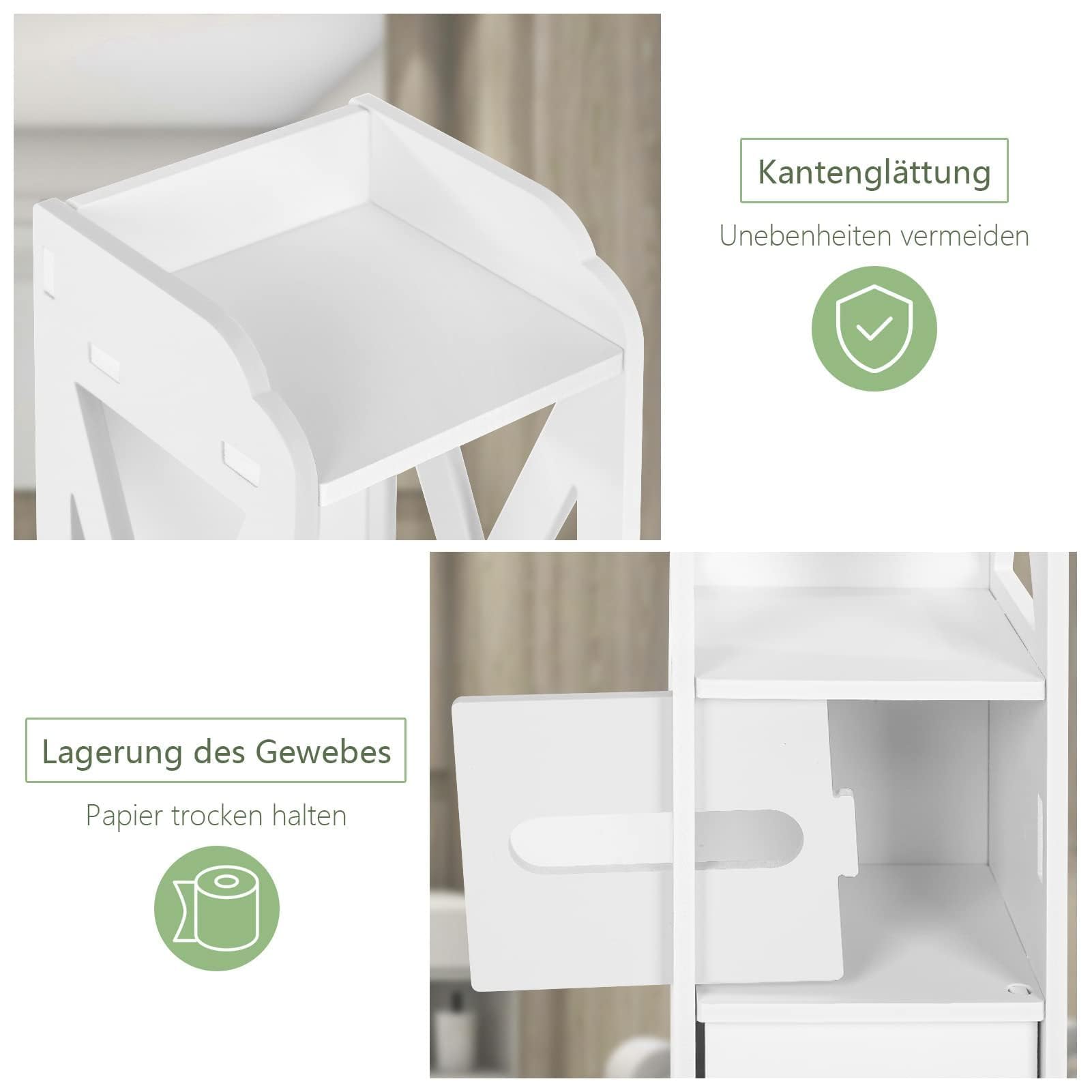 Armadietto da Bagno Salvaspazio 15x15x80cm, Mobile Bagno Stretto Impermeabile in PVC, Colonna Bagno Slim con Cassetto e Ripiani, Mobiletto Bagno Bianco per WC Cucina Camera