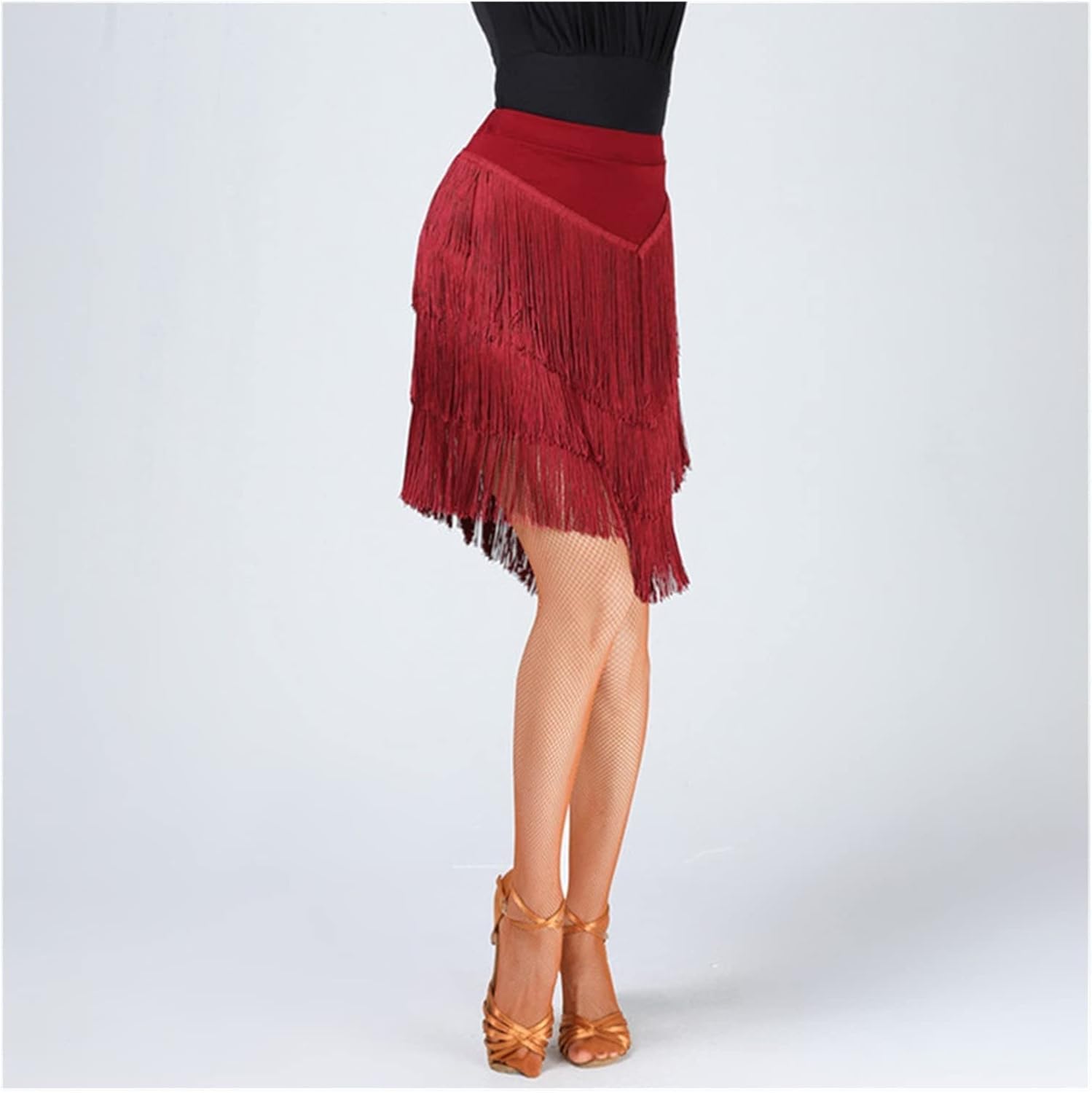 Gonne da Donna Latine Dae per Rumba Samba Tango Jazz, Gonna Classica da Donna A 3 Livelli con Frangia Dae per La Formazione Concorso Party Performae, Red, 3XL