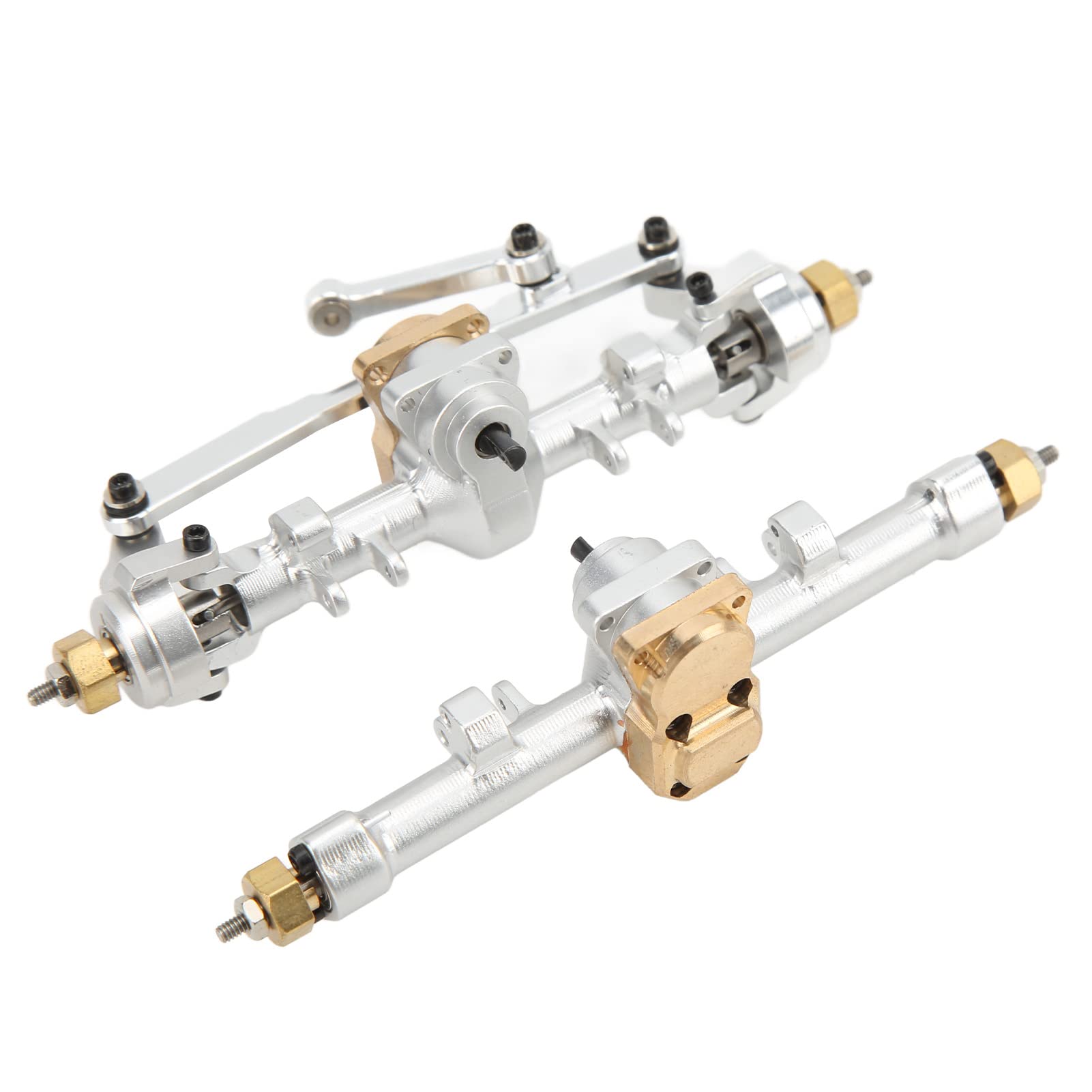 Metalowy zespół Osi Przedniej i Tylnej RC, Części Zamienne ze Stopu Aluminium z Mosiądzu do Samochodu Axial SCX24 1/24 RC, Przednia Tylna oś ze Stopu Aluminium, Akcesoria do Części (SILVER)
