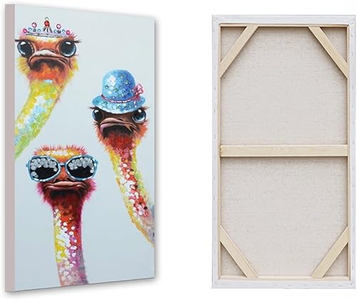 Miniatura 2 de Pintadas a mano, 3 avestruces, bonitas pinturas de animales, divertidas pinturas de avestruz, decoración de pared, lienzo moderno, decoración del