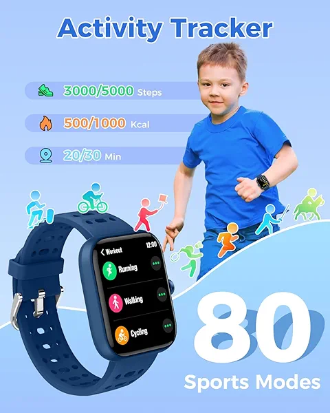 ENOMIR [2025 New Smart Watch for Kids - No APP No Phone Needed, 1.83" Fitness Tracker Watch Boys with Sleep Monitor, Heart Rate, Step Counter, IP68 Waterproof, Puzzle Games for Kids Ages 5-16