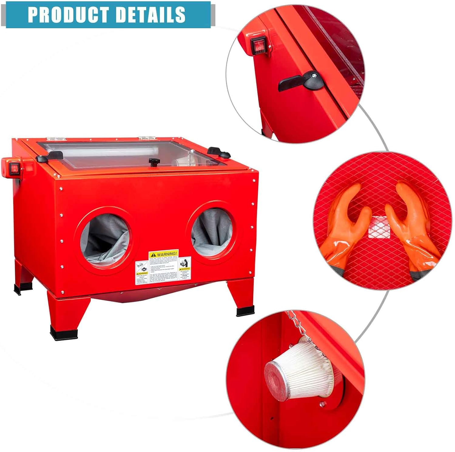MOTORHOT 25 Gallon Portable Air Sandblasting Cabinet,40-80 PSI Power Air Sand Blasting Cabinet,Heavy Duty Steel Sandblasting with Spray Gun & 4 Nozzle Bench Top Cabinet for Rust Removal,Stain,Paint